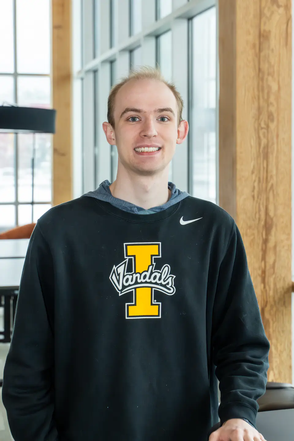 Student Michael Habermann wearing a black, Vandals hoodie on CDA campus.