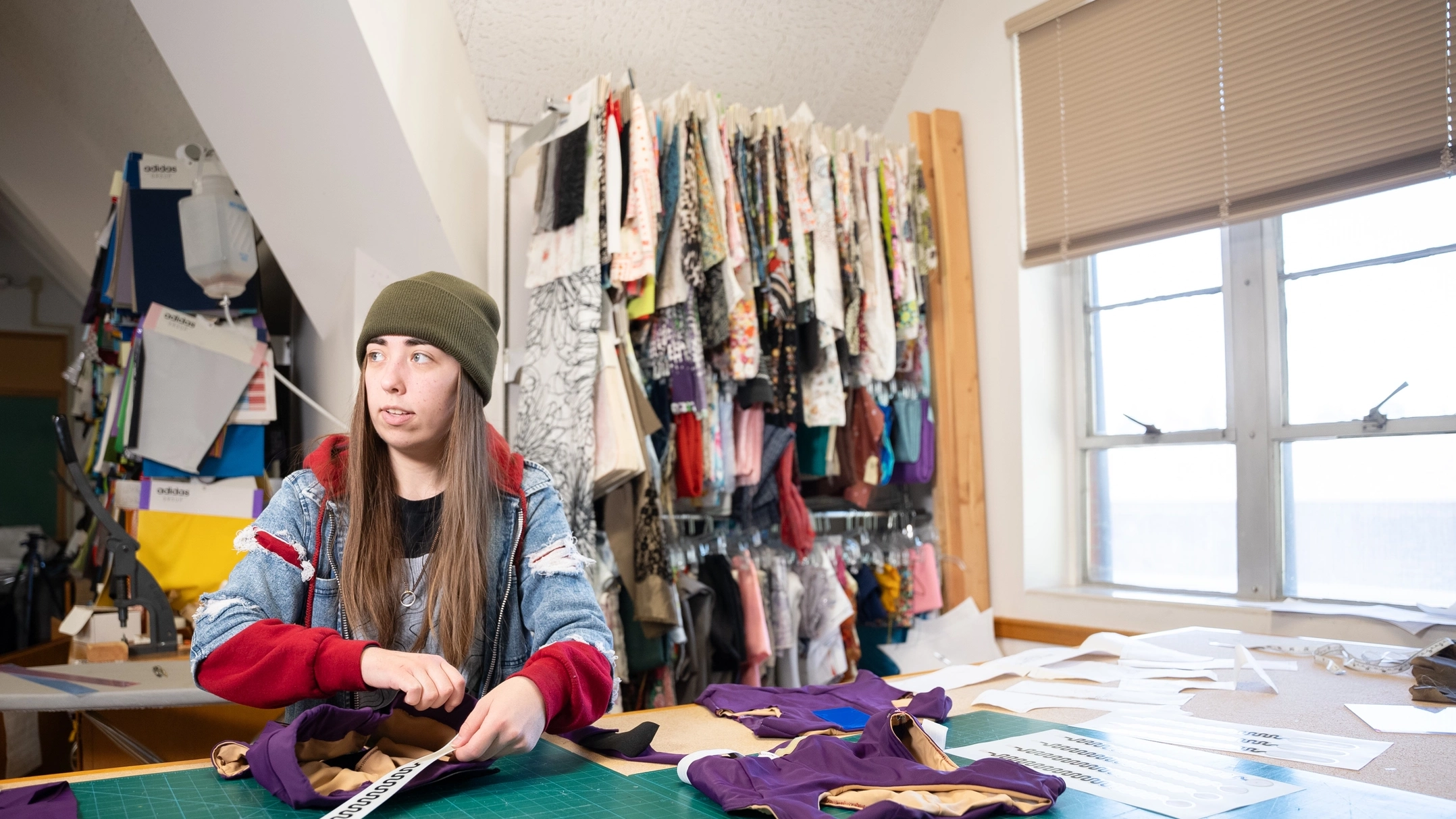 A person working on a sewing project.