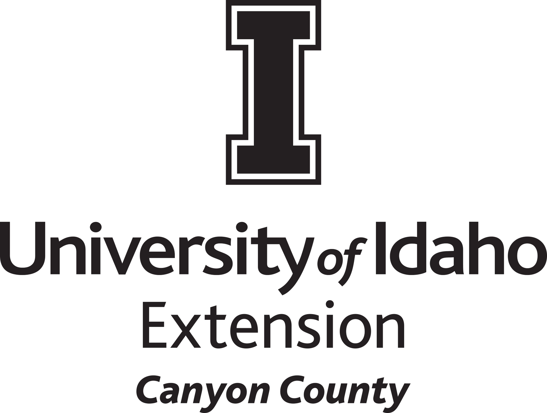Stacked University of Idaho Extension Canyon County logo in all black - JPG file, all black color, RGB mode. Please select original file when downloading. For assistance, email: medialibrary@uidaho.edu