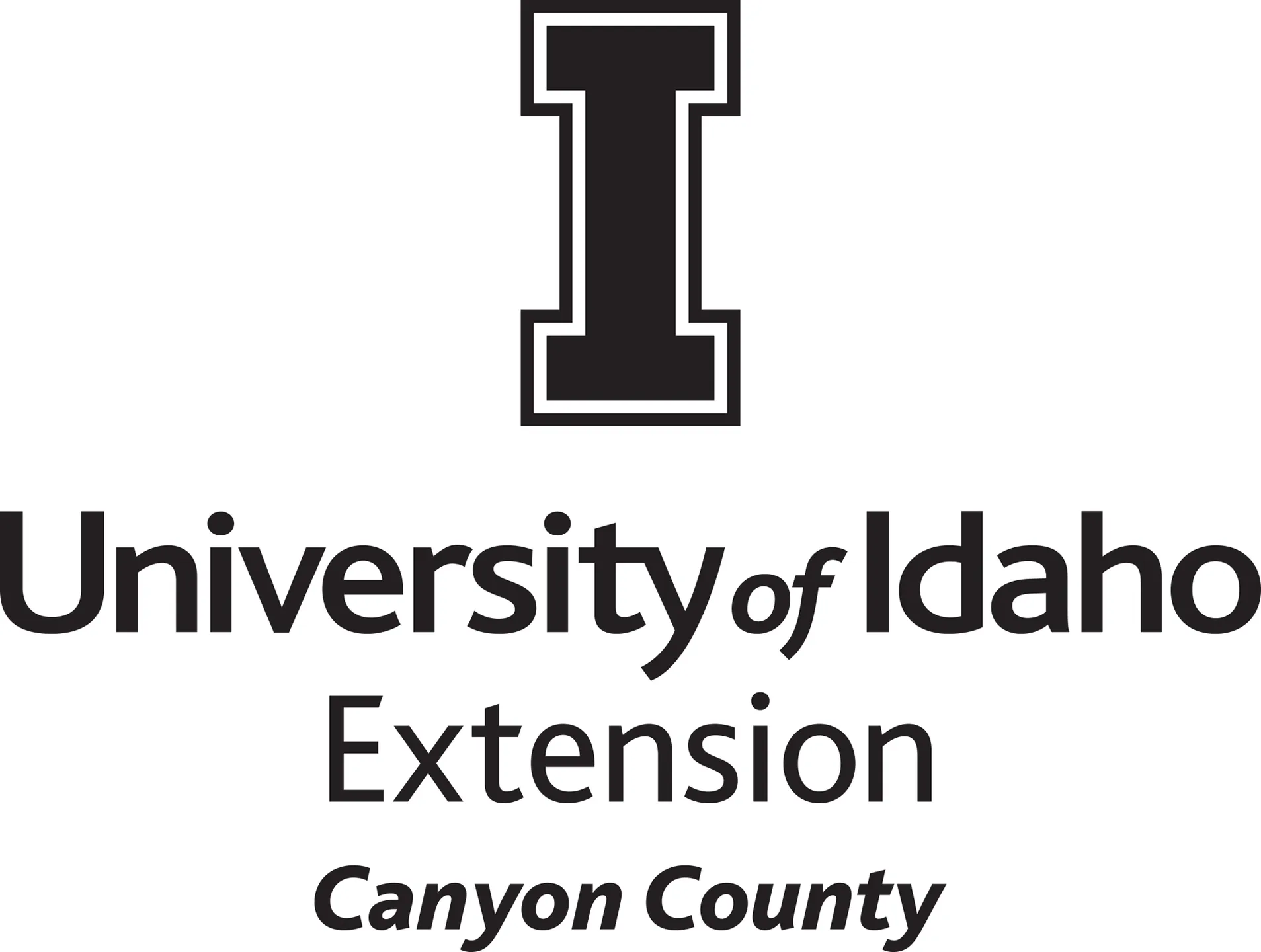 Stacked University of Idaho Extension Canyon County logo in all black - JPG file, all black color, RGB mode. Please select original file when downloading. For assistance, email: medialibrary@uidaho.edu