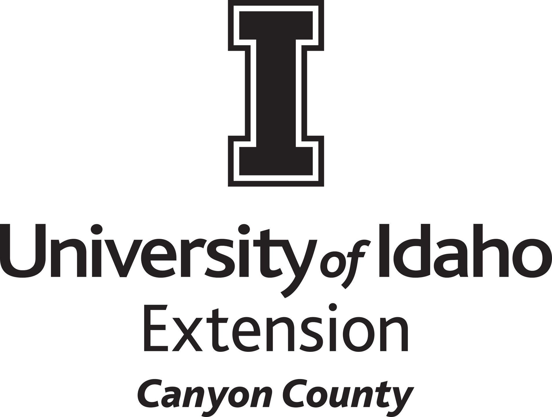 Stacked University of Idaho Extension Canyon County logo in all black - JPG file, all black color, RGB mode. Please select original file when downloading. For assistance, email: medialibrary@uidaho.edu