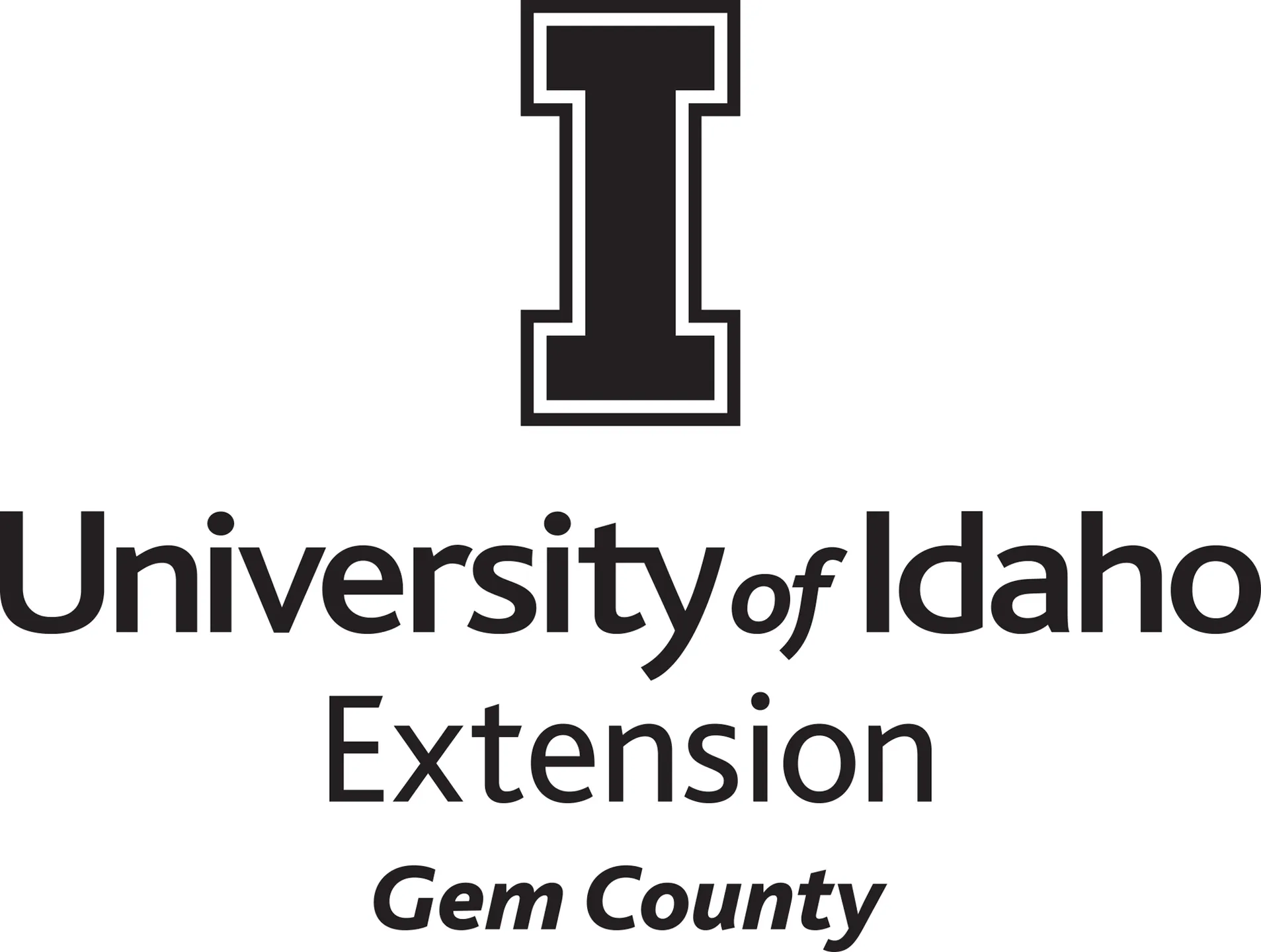 Stacked University of Idaho Extension Gem County logo in all black - JPG file, all black color, RGB mode. Please select original file when downloading. For assistance, email: medialibrary@uidaho.edu