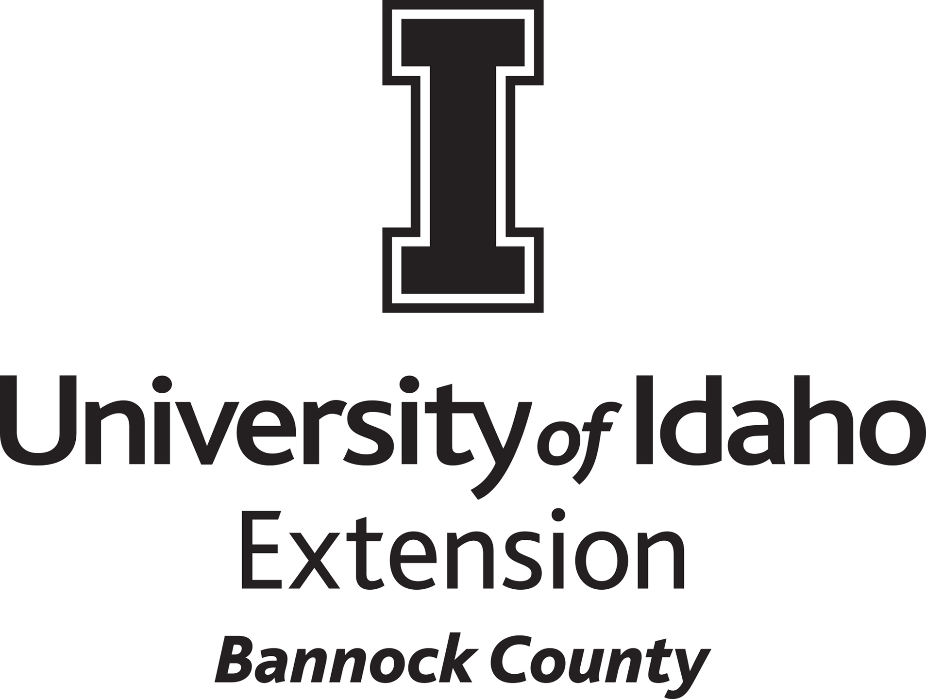 Stacked University of Idaho Extension Bannock County logo in all black - JPG file, all black color, RGB mode. Please select original file when downloading. For assistance, email: medialibrary@uidaho.edu