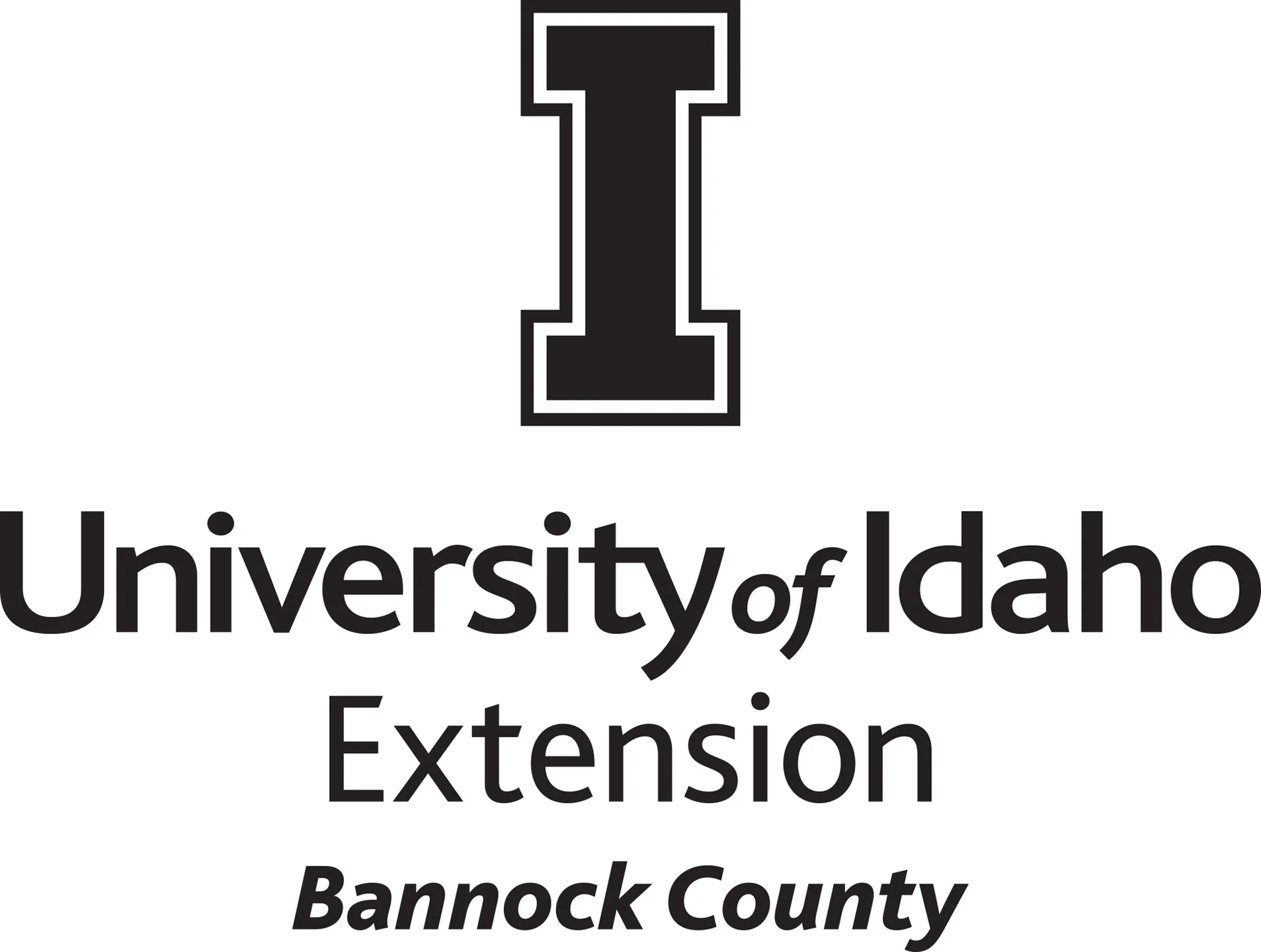 Stacked University of Idaho Extension Bannock County logo in all black - JPG file, all black color, RGB mode. Please select original file when downloading. For assistance, email: medialibrary@uidaho.edu