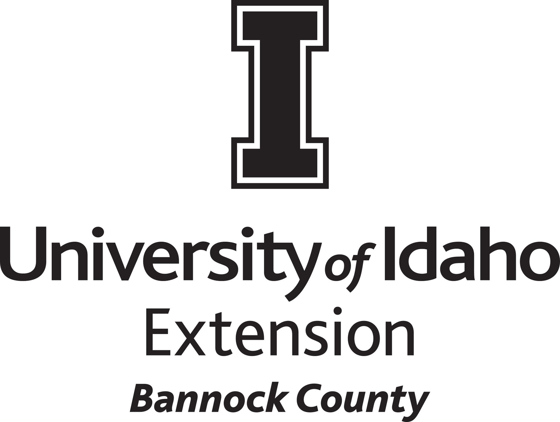 Stacked University of Idaho Extension Bannock County logo in all black - JPG file, all black color, RGB mode. Please select original file when downloading. For assistance, email: medialibrary@uidaho.edu