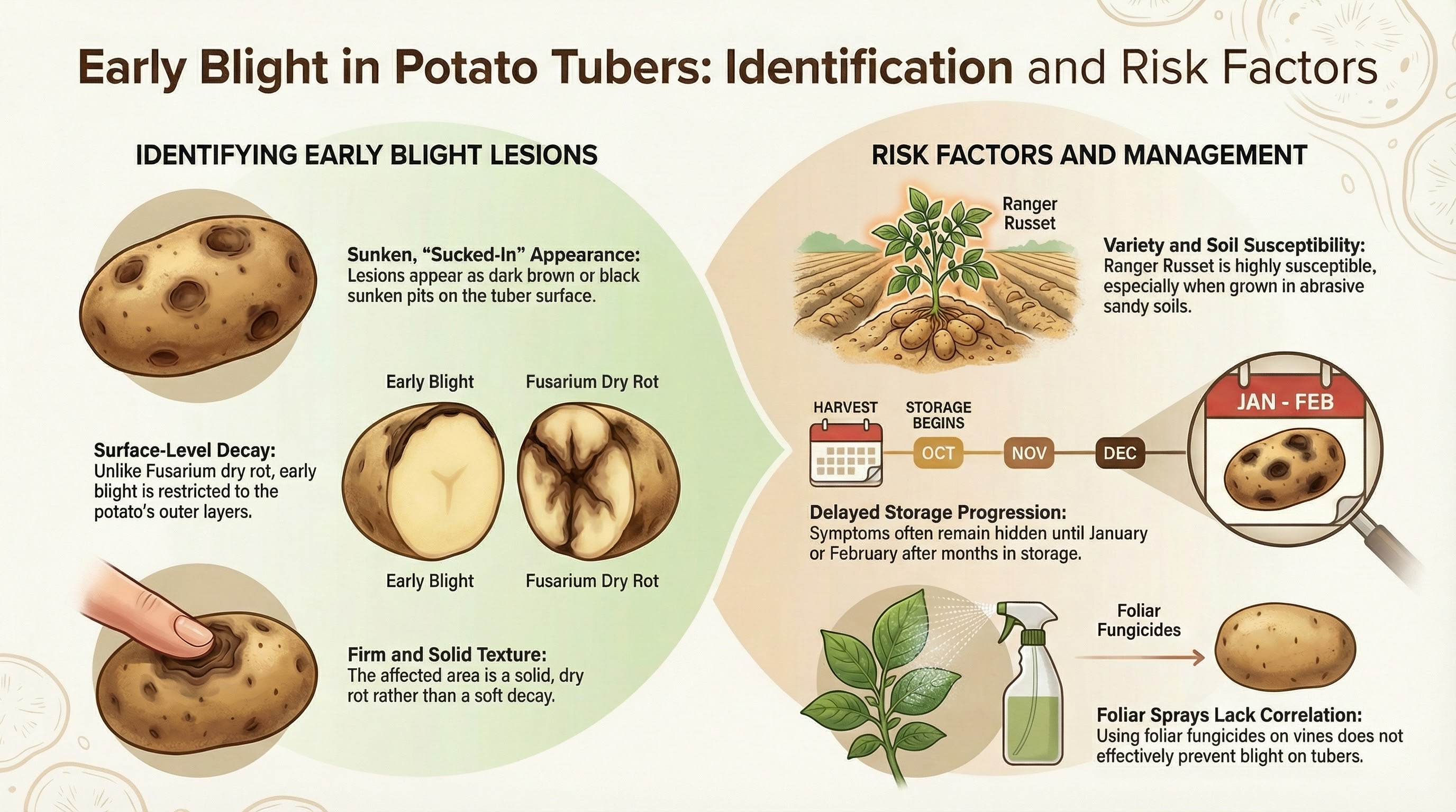 Early Blight in Tubers: Identification and risk factors infographic