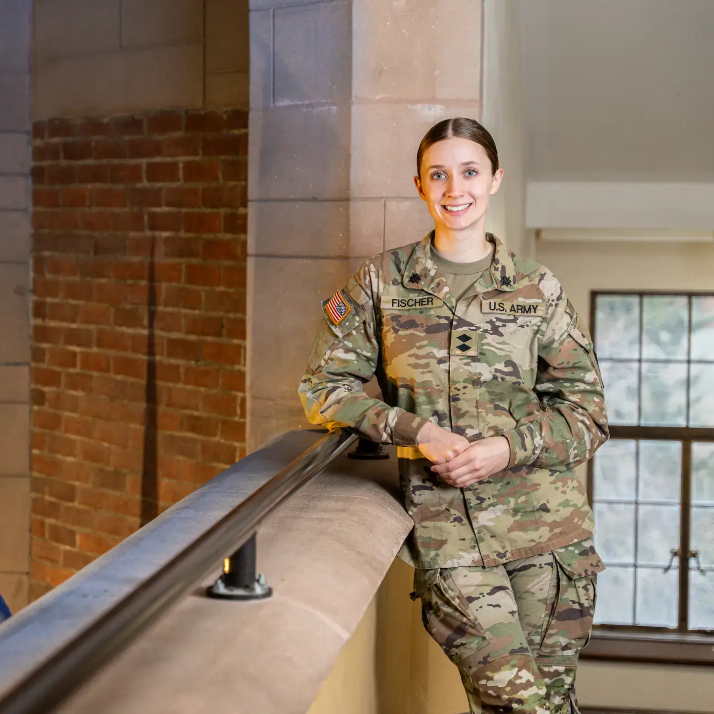 Army ROTC cadet Sophia Fischer is photographed inside the Memorial Gymnasium building on Tuesday, January 20, 2026. Fischer, a history and psychology major who grew up in Germany, serves as commander of the Chrisman Battalion and will be commissioned as an Army officer when she graduates in May.