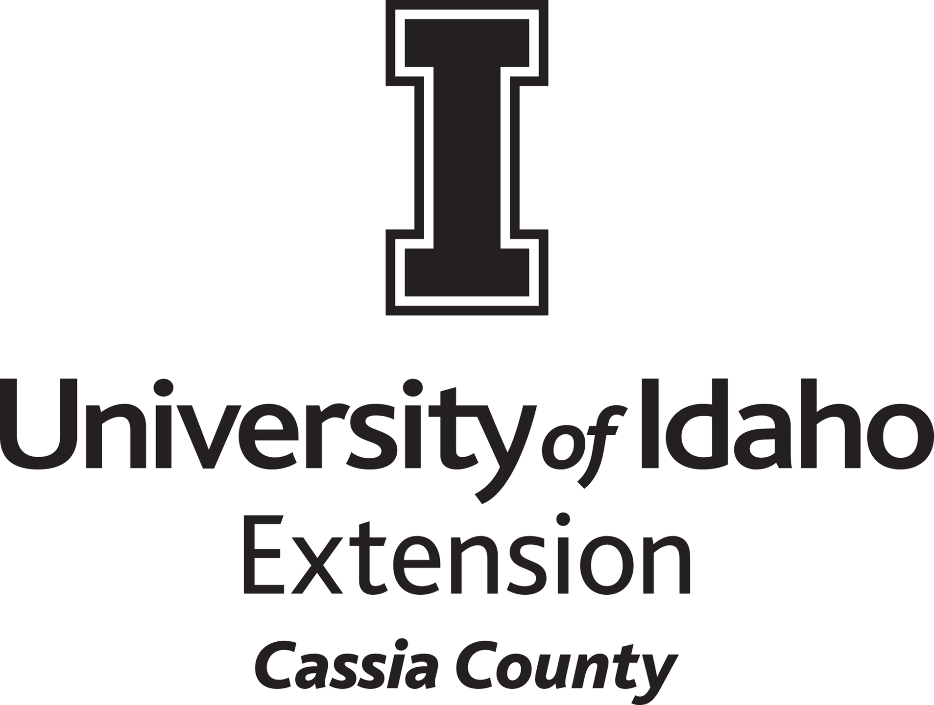 Stacked University of Idaho Extension Cassia County logo in all black - JPG file, all black color, RGB mode. Please select original file when downloading. For assistance, email: medialibrary@uidaho.edu