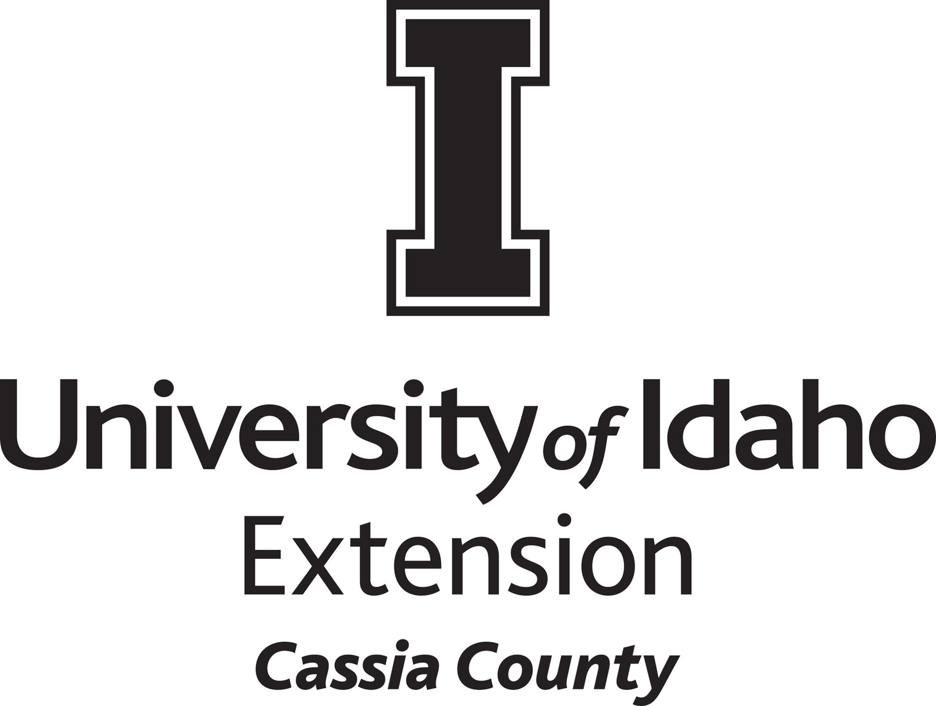 Stacked University of Idaho Extension Cassia County logo in all black - JPG file, all black color, RGB mode. Please select original file when downloading. For assistance, email: medialibrary@uidaho.edu