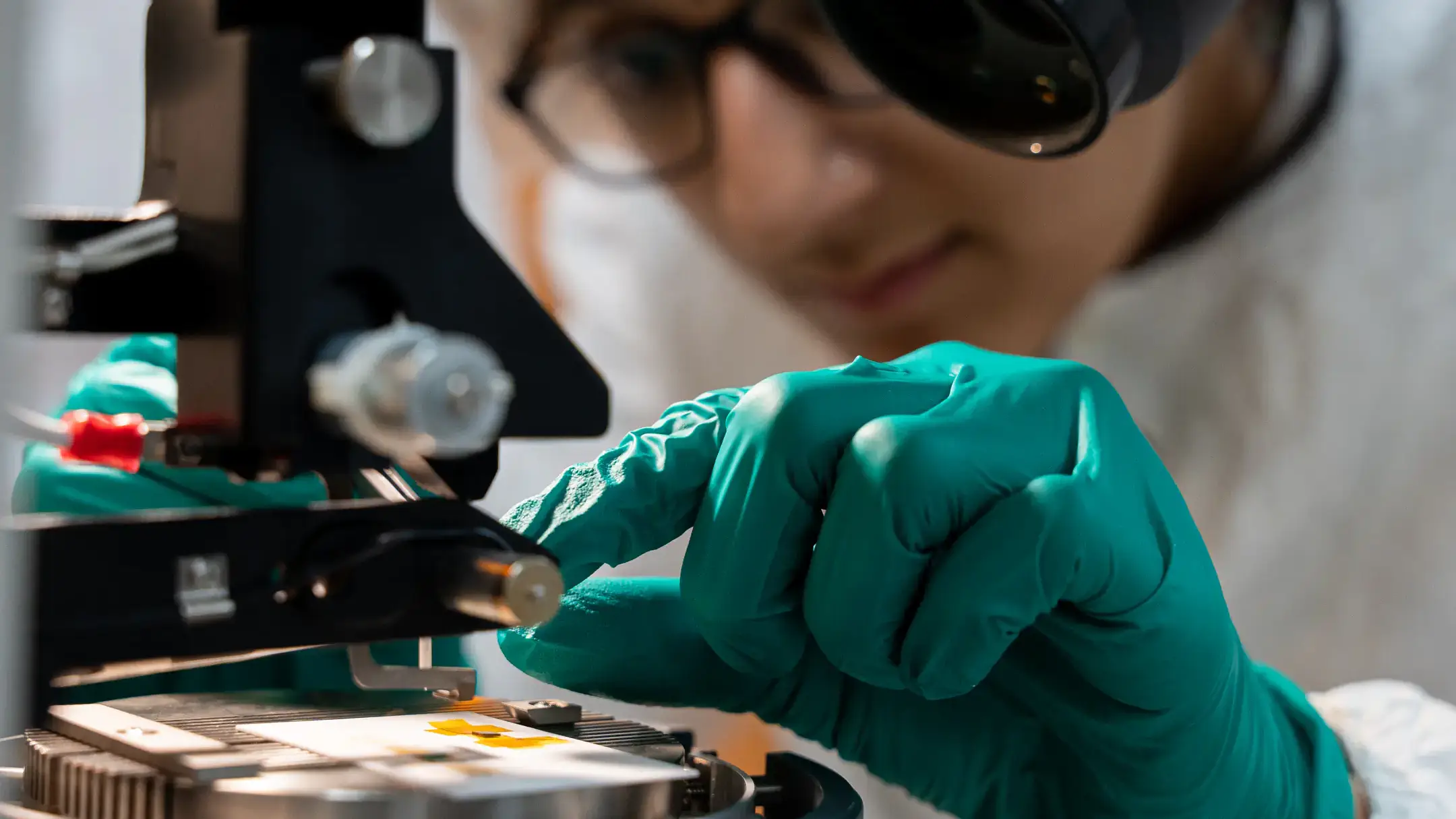 Srividya Raveendran uses semiconductor manufacturing equipment in the Next Generation Microelectronics Research Center at University of Idaho.