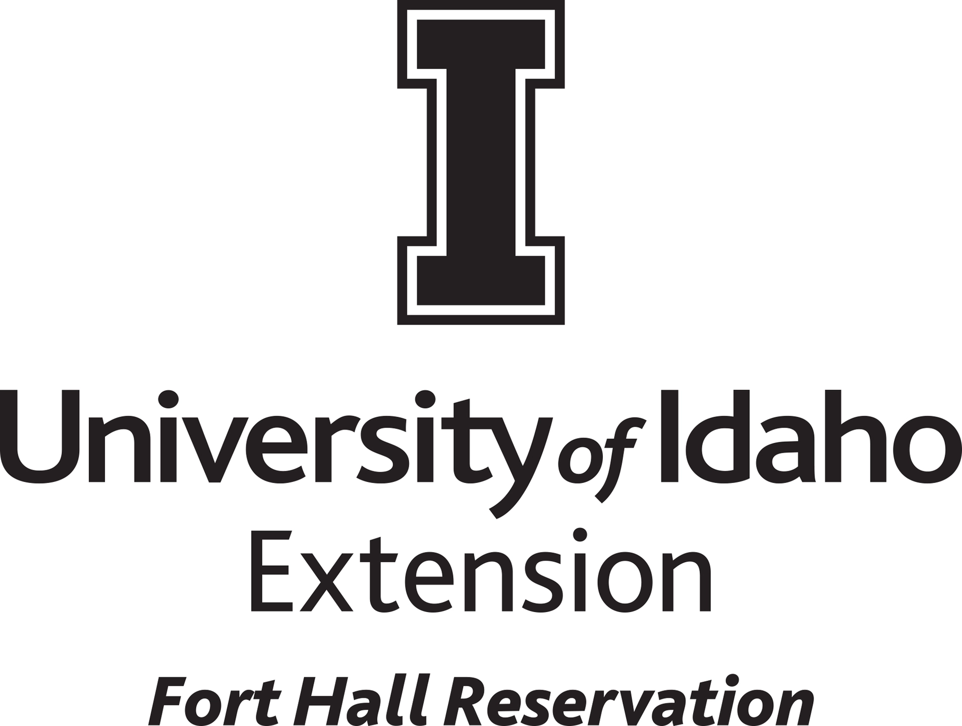 Stacked University of Idaho Extension Fort Hall Reservation logo in all black - JPG file, all black color, RGB mode. Please select original file when downloading. For assistance, email: medialibrary@uidaho.edu