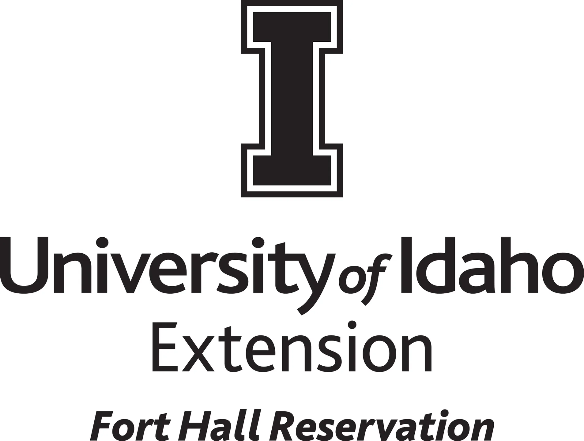 Stacked University of Idaho Extension Fort Hall Reservation logo in all black - JPG file, all black color, RGB mode. Please select original file when downloading. For assistance, email: medialibrary@uidaho.edu