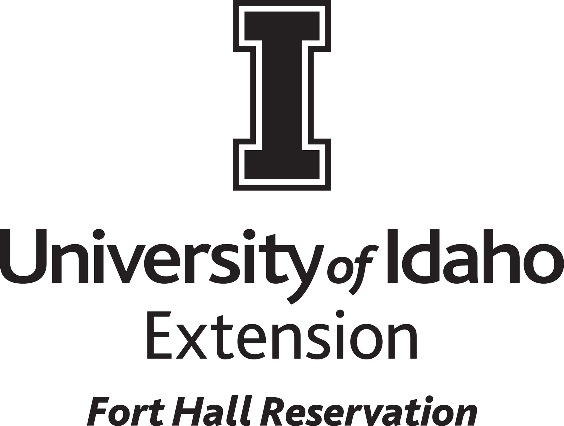 Stacked University of Idaho Extension Fort Hall Reservation logo in all black - JPG file, all black color, RGB mode. Please select original file when downloading. For assistance, email: medialibrary@uidaho.edu