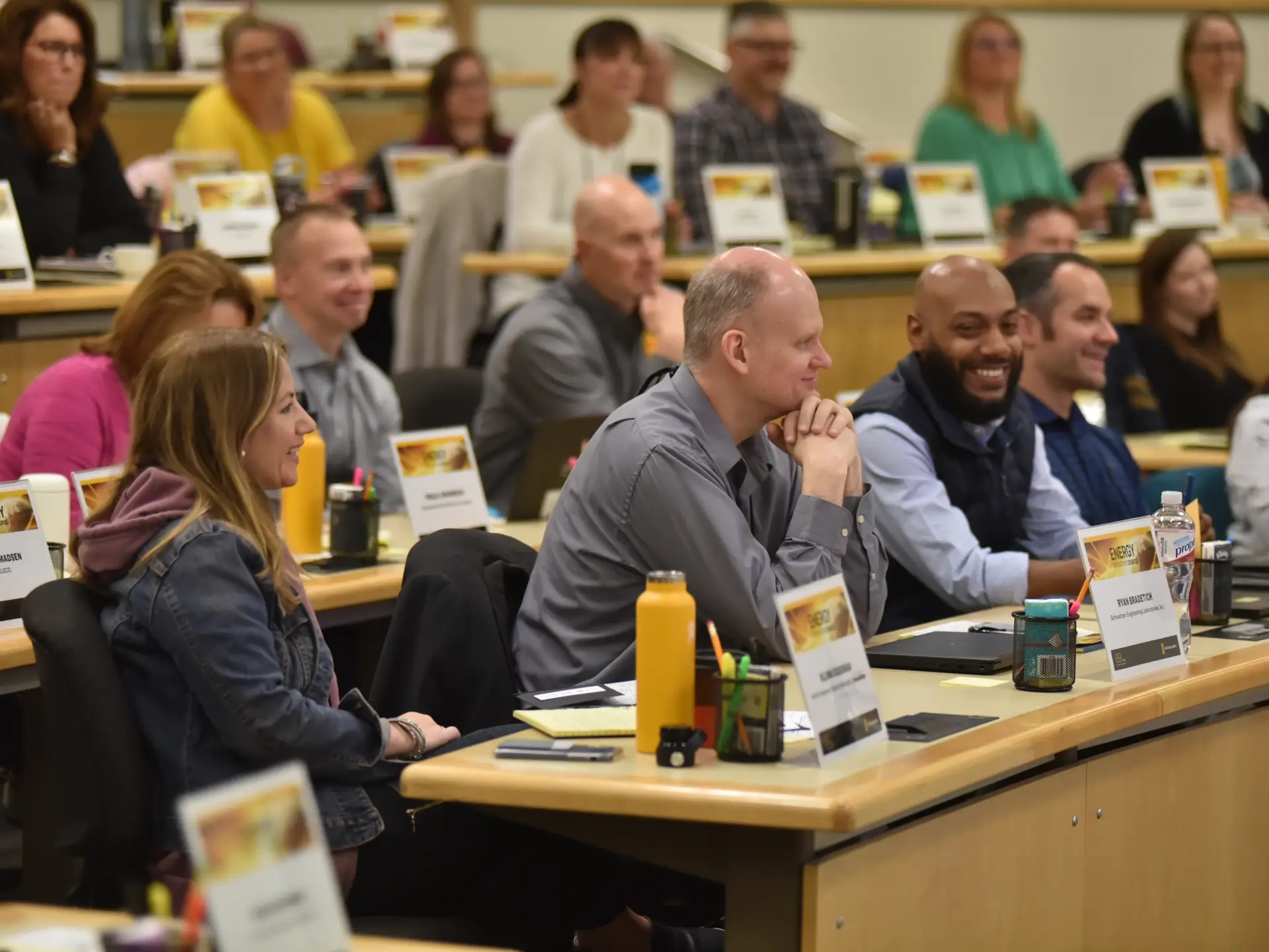 The Energy Executive Course (EEC) is pictured in Room 102 of the Albertson Building during 2022. Pictured from left in the first row are: Bluma Sussman, Ryan Bradetich, Mo Al-Ahmar.
