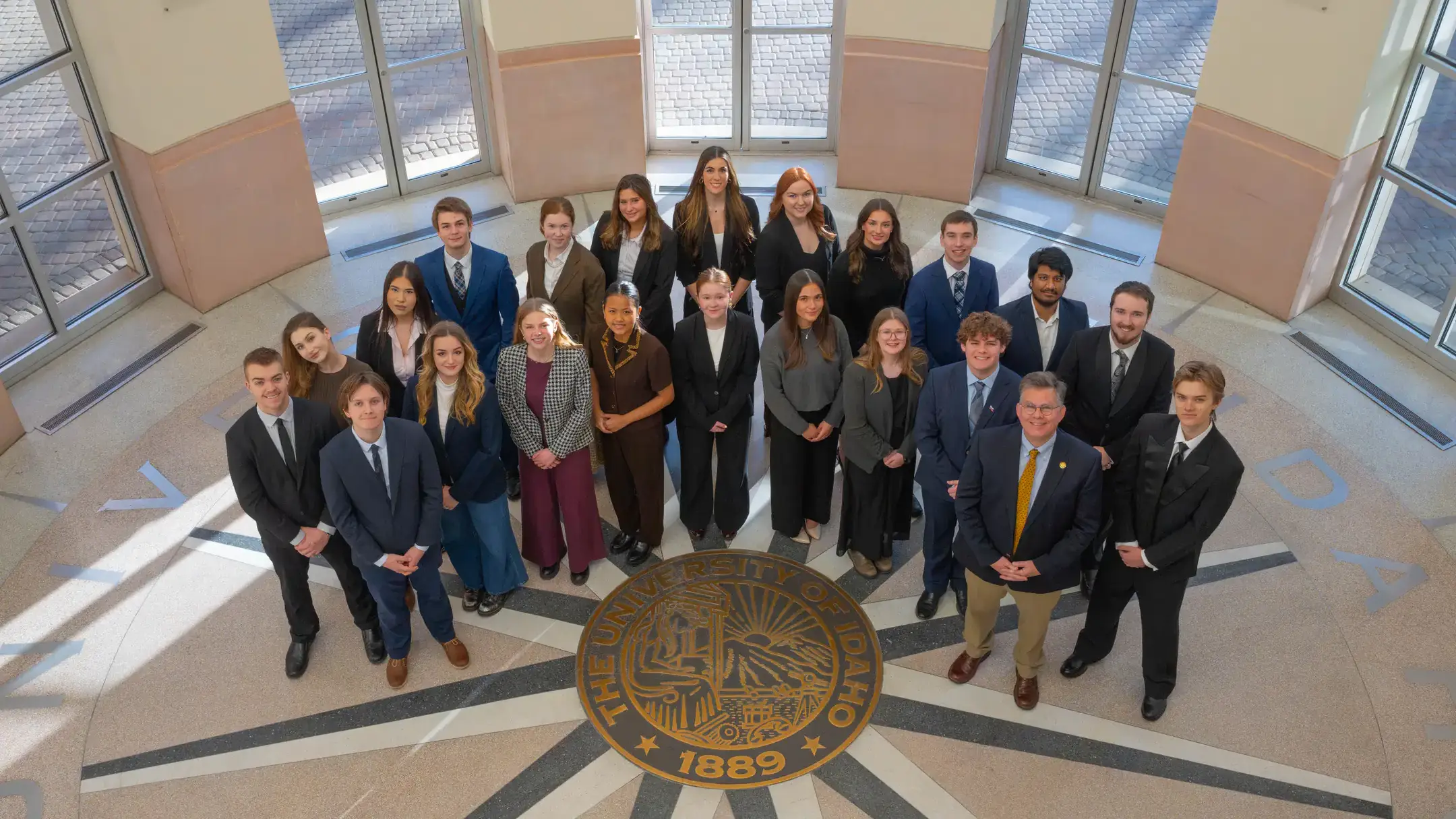 Group photo of the University of Idaho delegation that will be attending National Model United Nations - New York (NMUN-NY), the world's largest, oldest, and most prestigious intercollegiate Model UN conference.\r