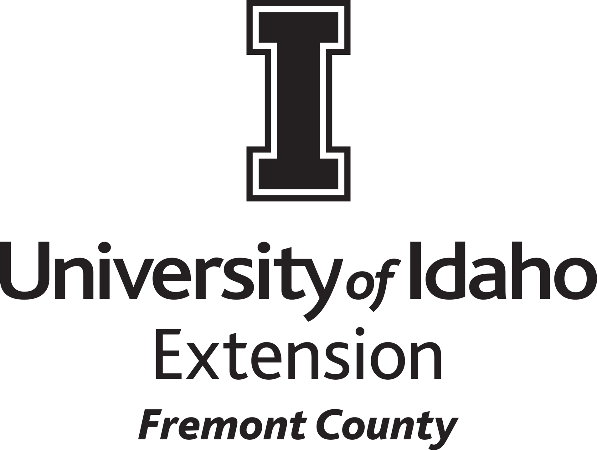 Stacked University of Idaho Extension Fremont County logo in all black - JPG file, all black color, RGB mode. Please select original file when downloading. For assistance, email: medialibrary@uidaho.edu