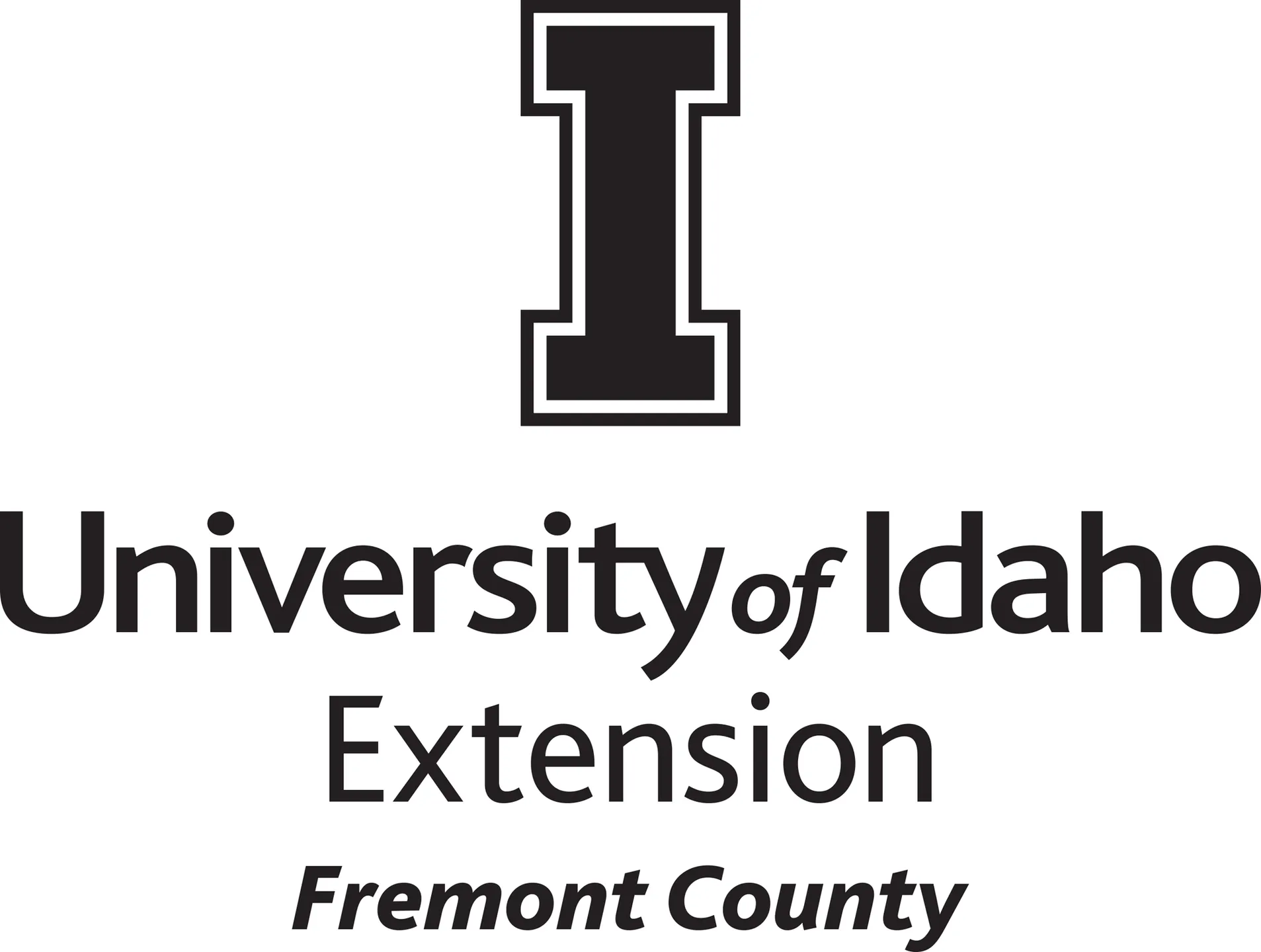 Stacked University of Idaho Extension Fremont County logo in all black - JPG file, all black color, RGB mode. Please select original file when downloading. For assistance, email: medialibrary@uidaho.edu