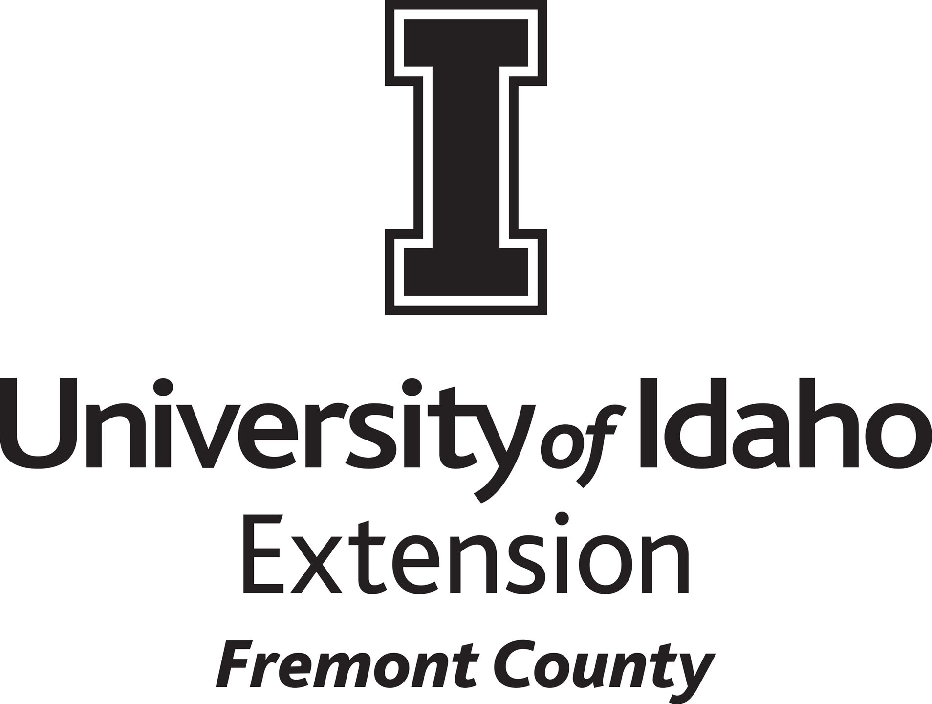 Stacked University of Idaho Extension Fremont County logo in all black - JPG file, all black color, RGB mode. Please select original file when downloading. For assistance, email: medialibrary@uidaho.edu