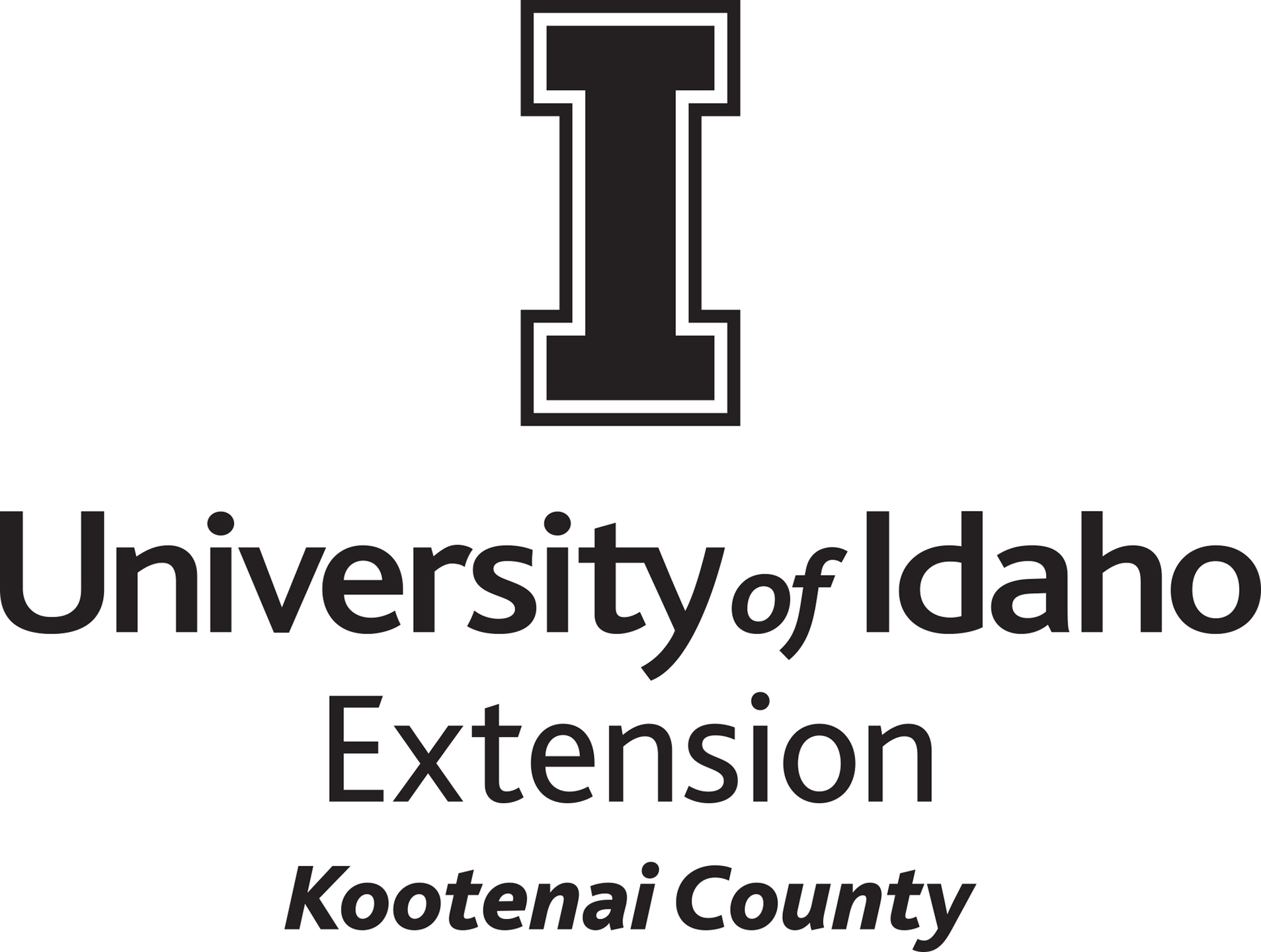 Stacked University of Idaho Extension Kootenai County logo in all black - JPG file, all black color, RGB mode. Please select original file when downloading. For assistance, email: medialibrary@uidaho.edu