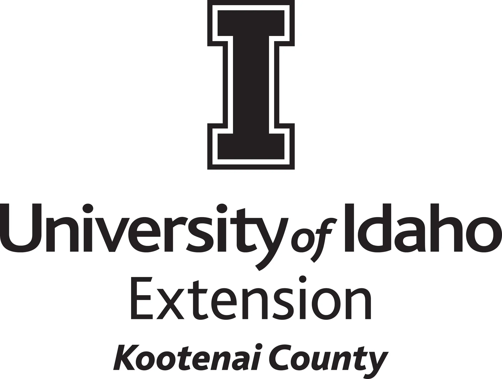 Stacked University of Idaho Extension Kootenai County logo in all black - JPG file, all black color, RGB mode. Please select original file when downloading. For assistance, email: medialibrary@uidaho.edu