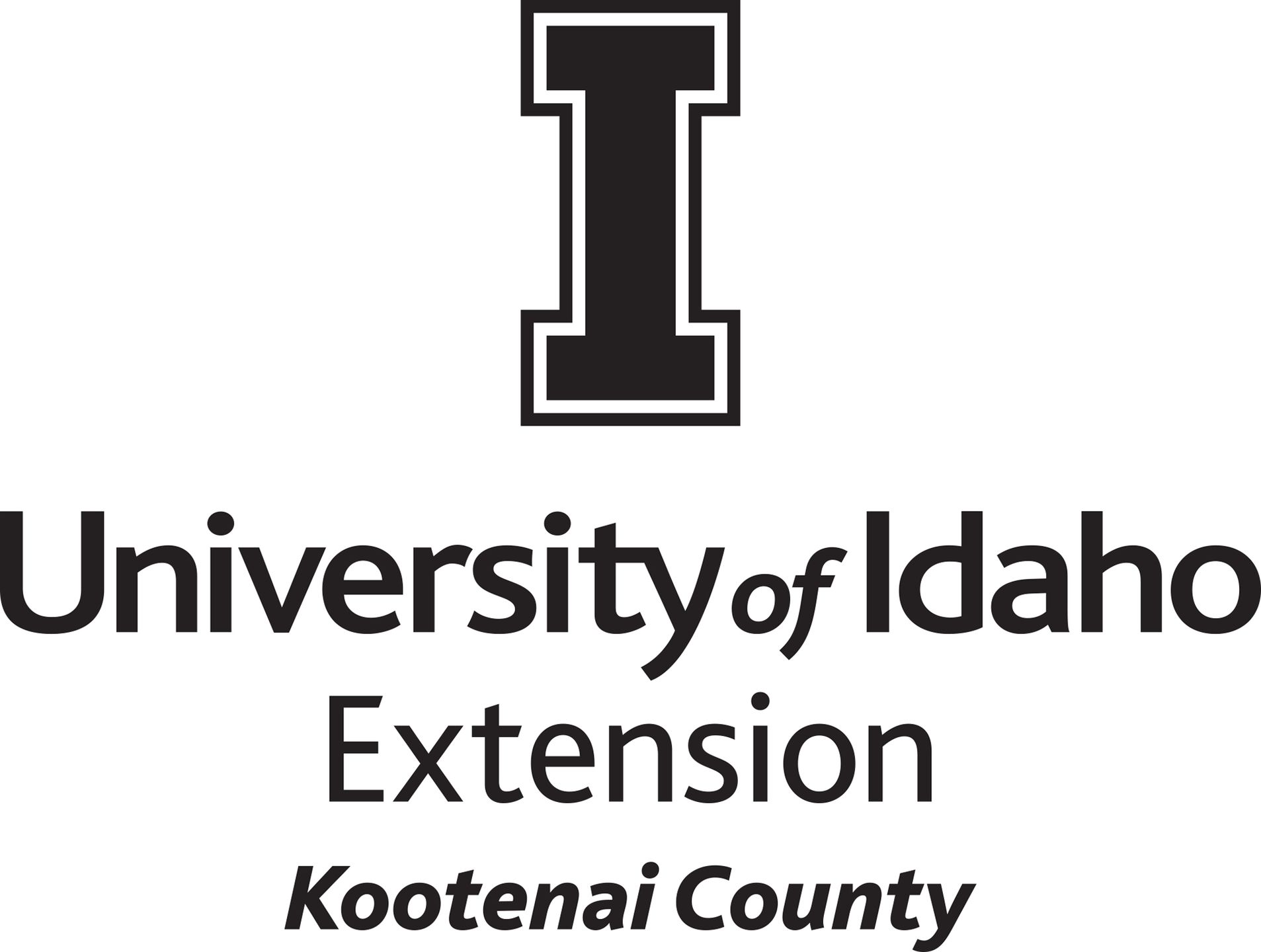Stacked University of Idaho Extension Kootenai County logo in all black - JPG file, all black color, RGB mode. Please select original file when downloading. For assistance, email: medialibrary@uidaho.edu