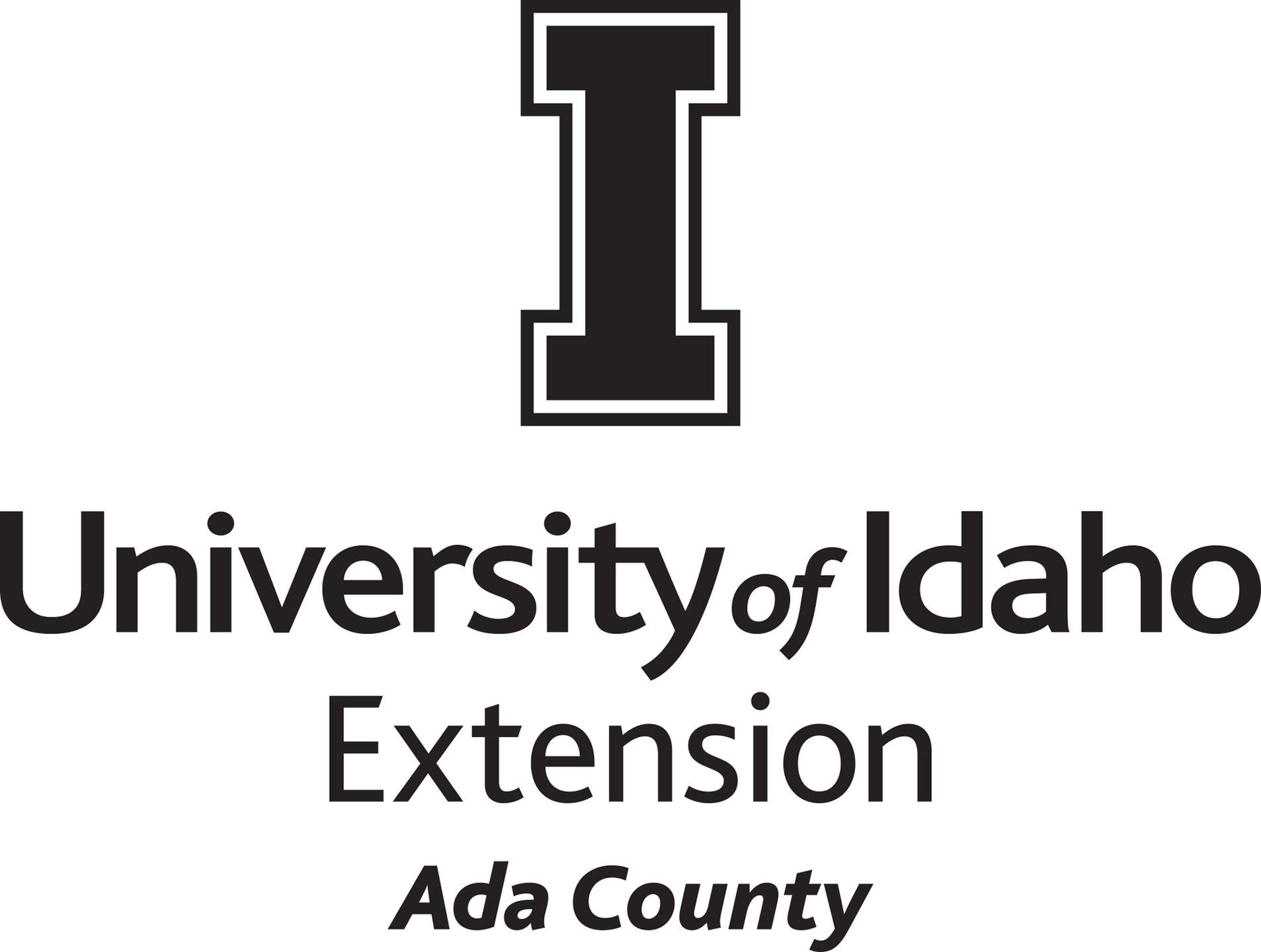 Stacked University of Idaho Extension Ada County logo in all black - JPG file, all black color, RGB mode. Please select original file when downloading. For assistance, email: medialibrary@uidaho.edu