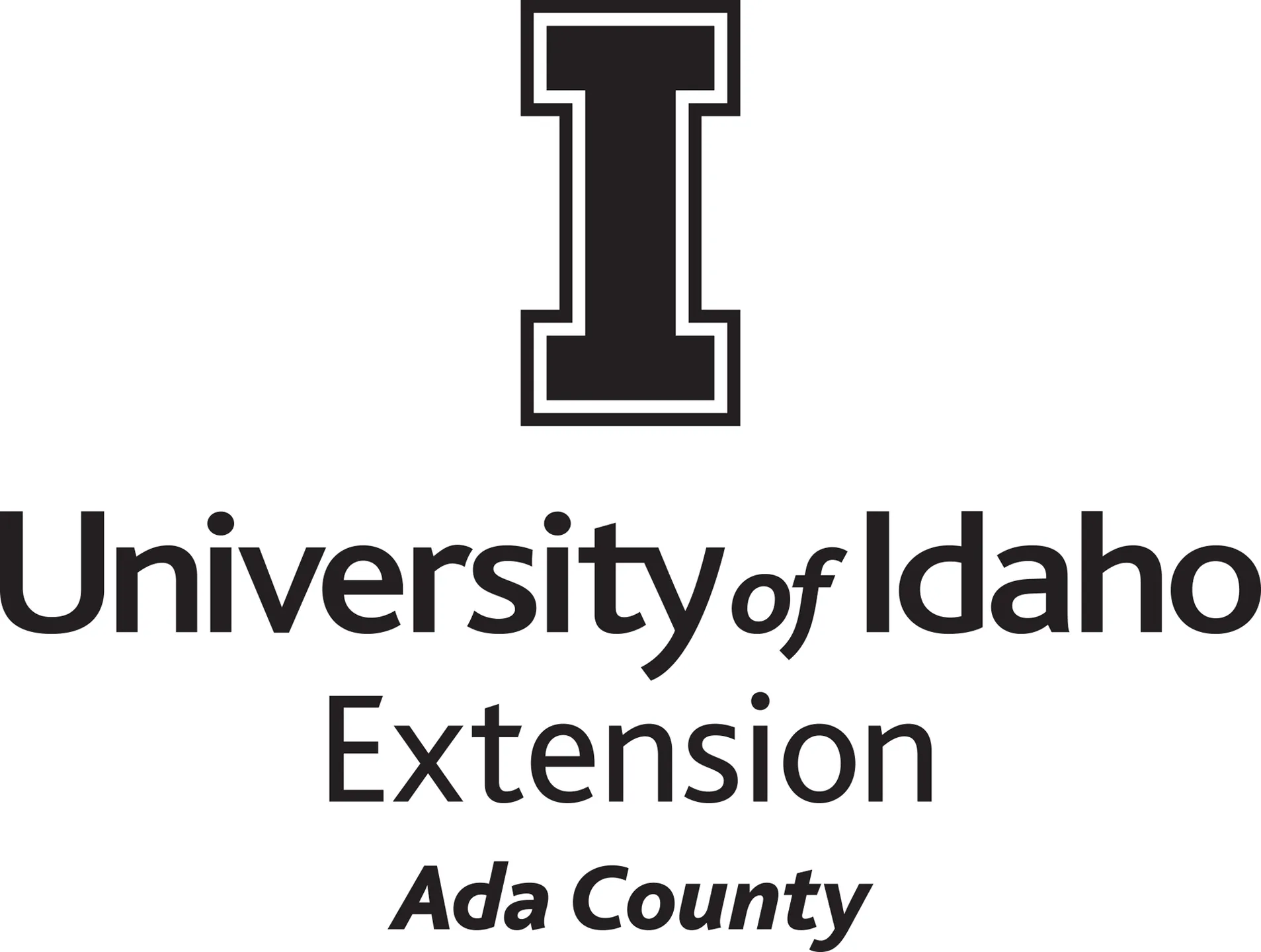Stacked University of Idaho Extension Ada County logo in all black - JPG file, all black color, RGB mode. Please select original file when downloading. For assistance, email: medialibrary@uidaho.edu