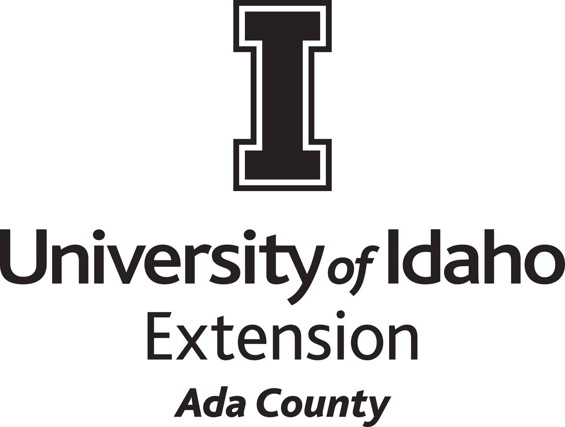 Stacked University of Idaho Extension Ada County logo in all black - JPG file, all black color, RGB mode. Please select original file when downloading. For assistance, email: medialibrary@uidaho.edu
