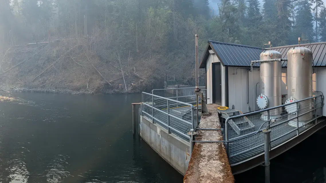 A creek and municipal treatment facility.