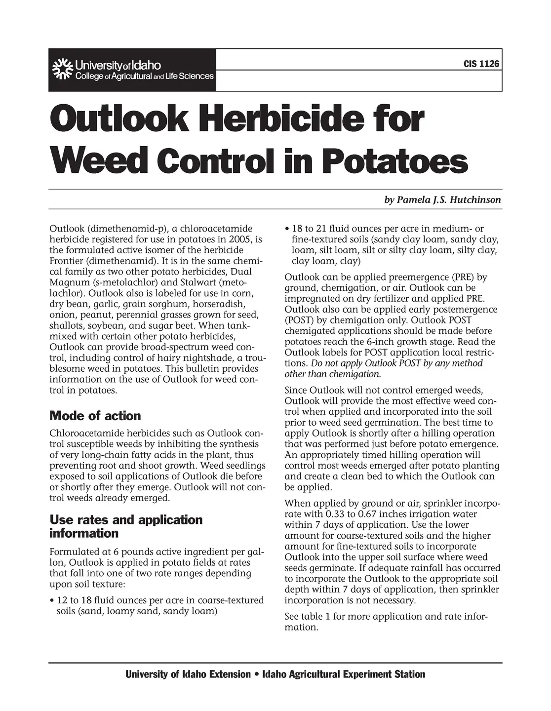 Outlook Herbicide for Weed Control in Potatoes | University of Idaho
