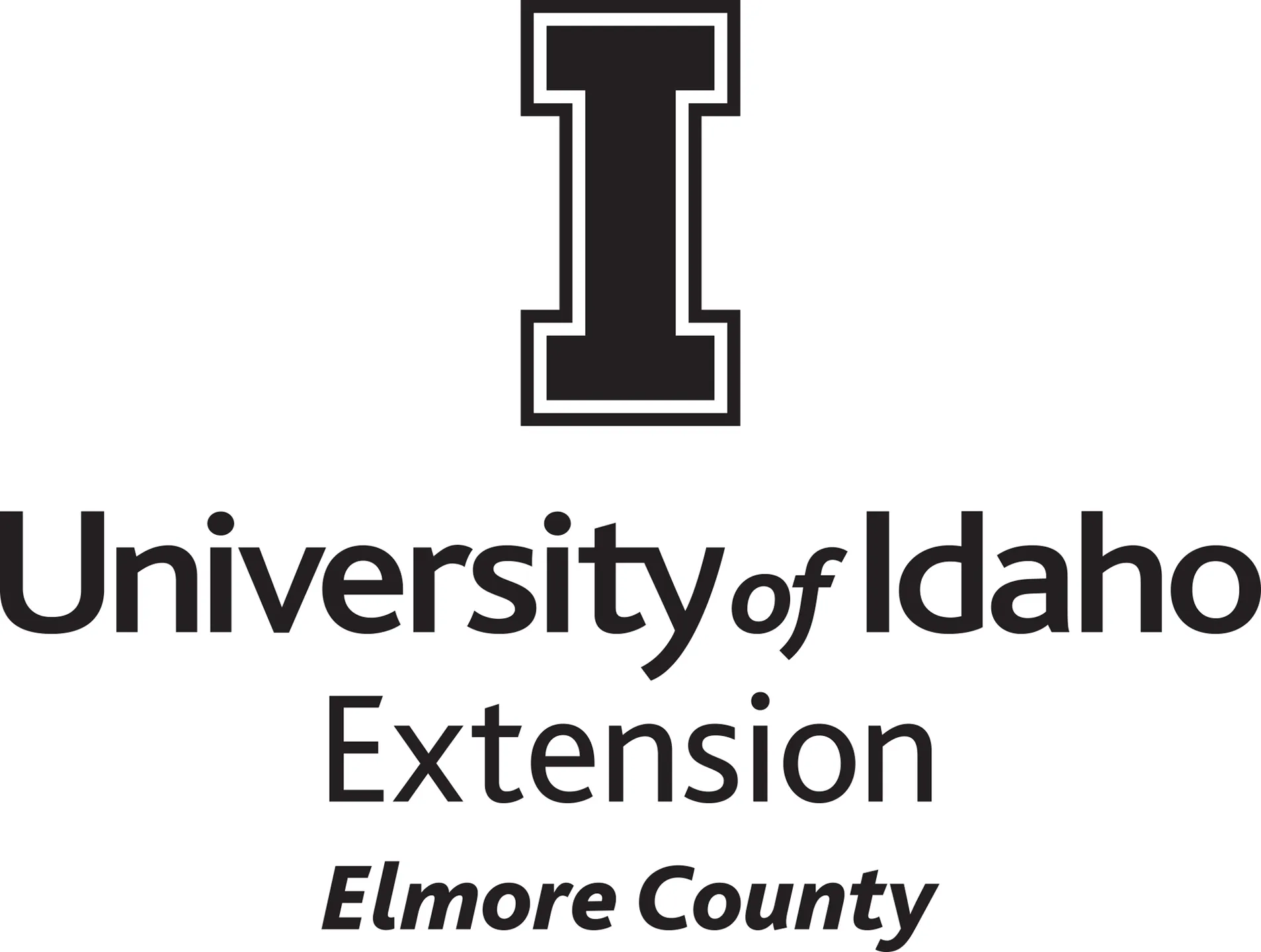 Stacked University of Idaho Extension Elmore County logo in all black - JPG file, all black color, RGB mode. Please select original file when downloading. For assistance, email: medialibrary@uidaho.edu