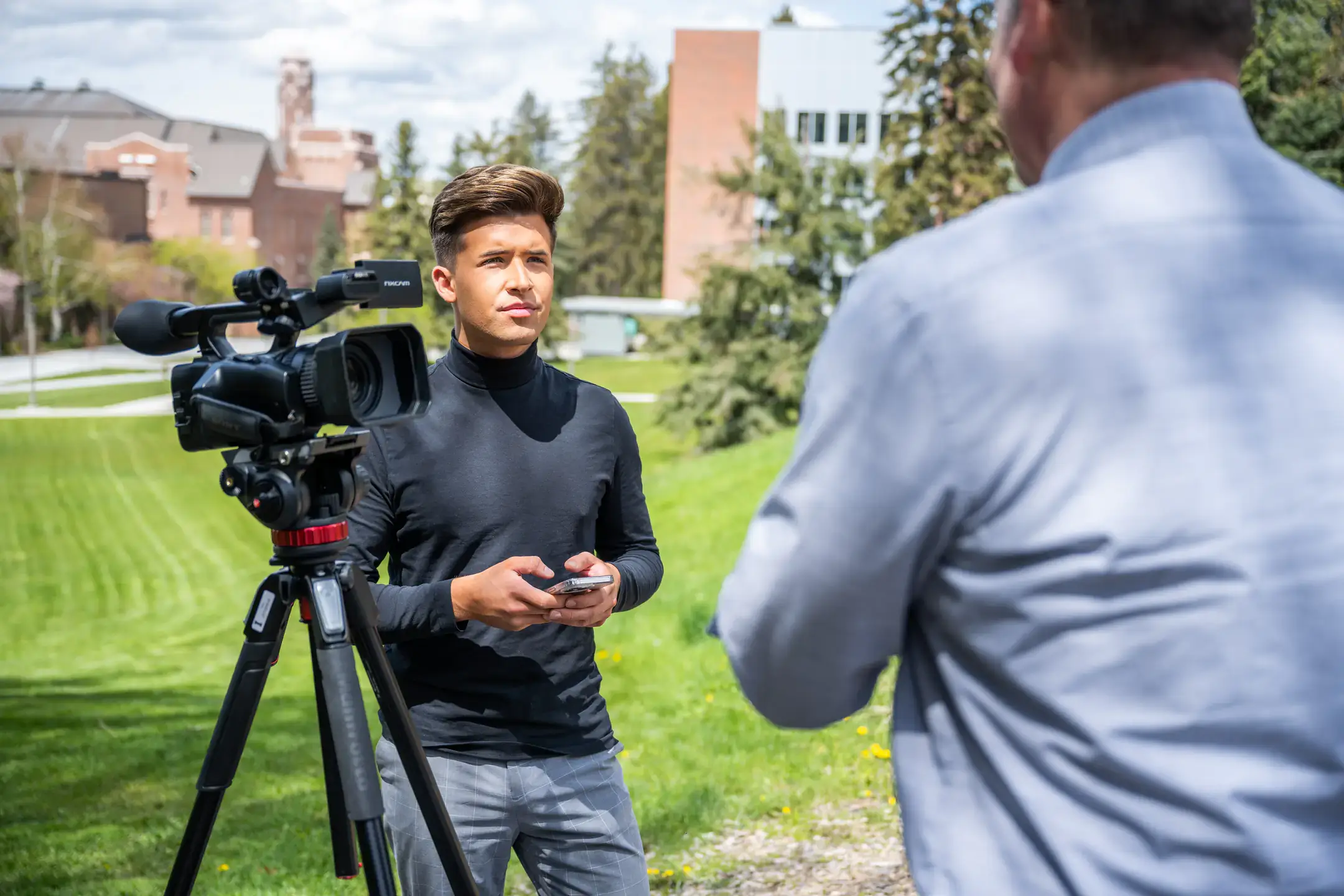 John Webb is a high-profile senior in JAMM who was recently hired by KQ6NEWS in Spokane. He is from Wallace and spent his 4 years at U of I honing his broadcast skills, doing many internships and landing the job he wanted at a Spokane station.