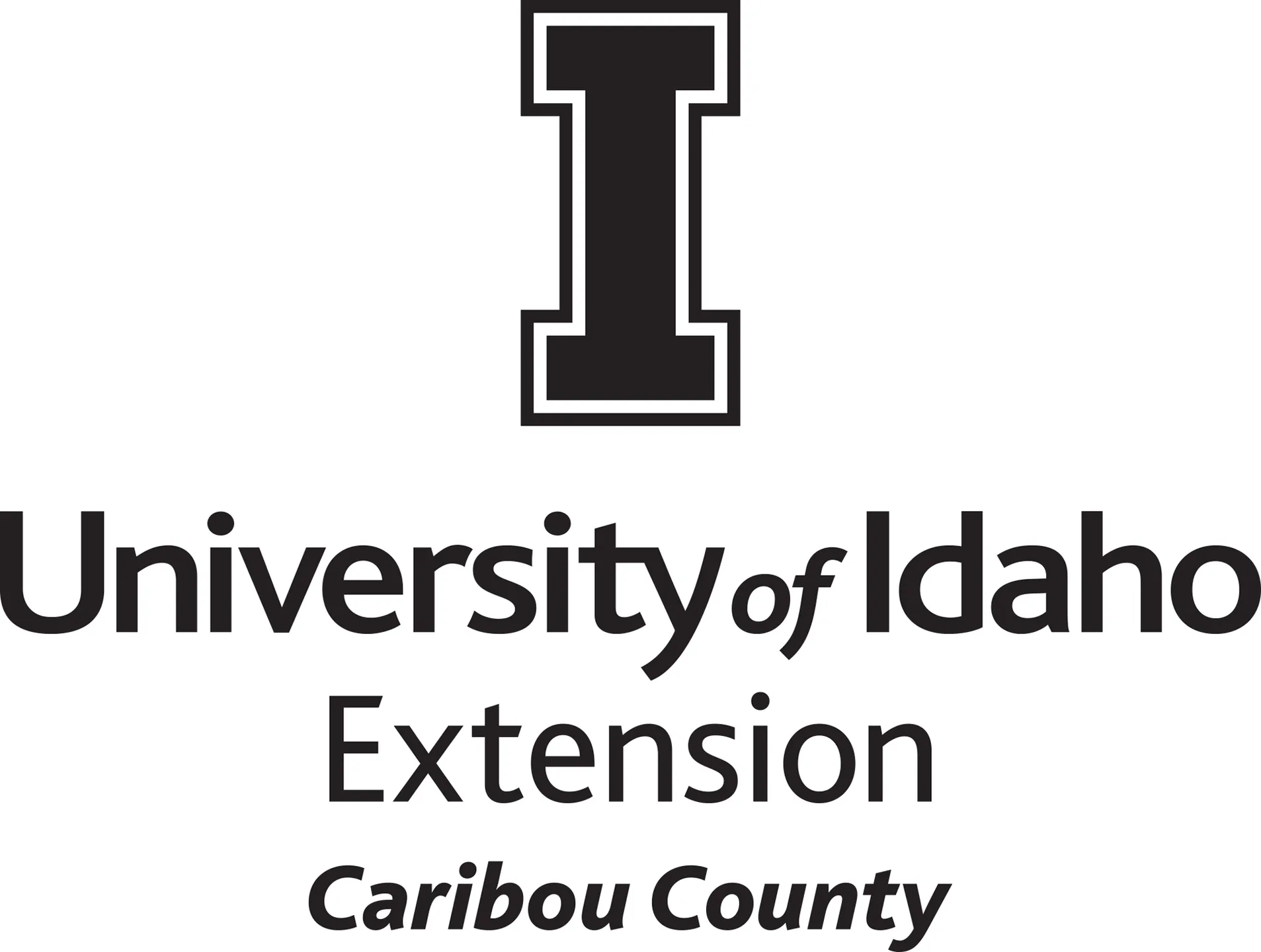 Stacked University of Idaho Extension Caribou County logo in all black - JPG file, all black color, RGB mode. Please select original file when downloading. For assistance, email: medialibrary@uidaho.edu