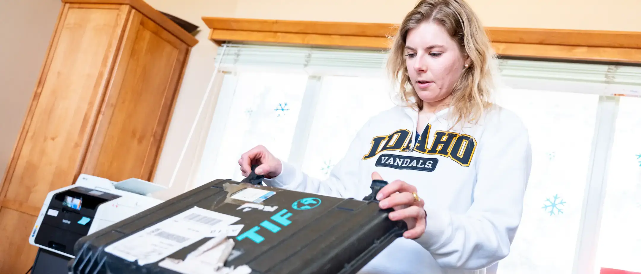 Marina Steiner, a graduate student in the M.S. Water Resources, Science and Management program is photographed at the TerraGraphics International Foundation office in Moscow, ID March 5, 2025. For her research project, she is partnering with TerraGraphics International Foundation (TIFO) to address drinking water contamination in Karakalpakstan, Uzbekistan.