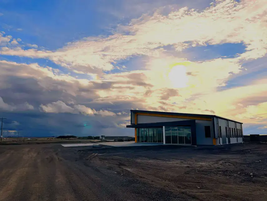 A new classroom with the sun setting in the background.