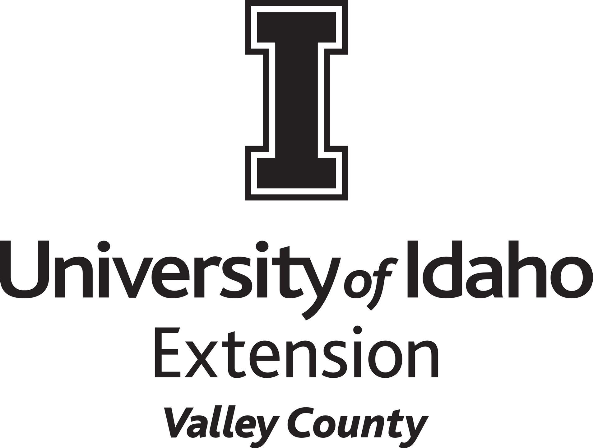Stacked University of Idaho Extension Valley County logo in all black - JPG file, all black color, RGB mode. Please select original file when downloading. For assistance, email: medialibrary@uidaho.edu