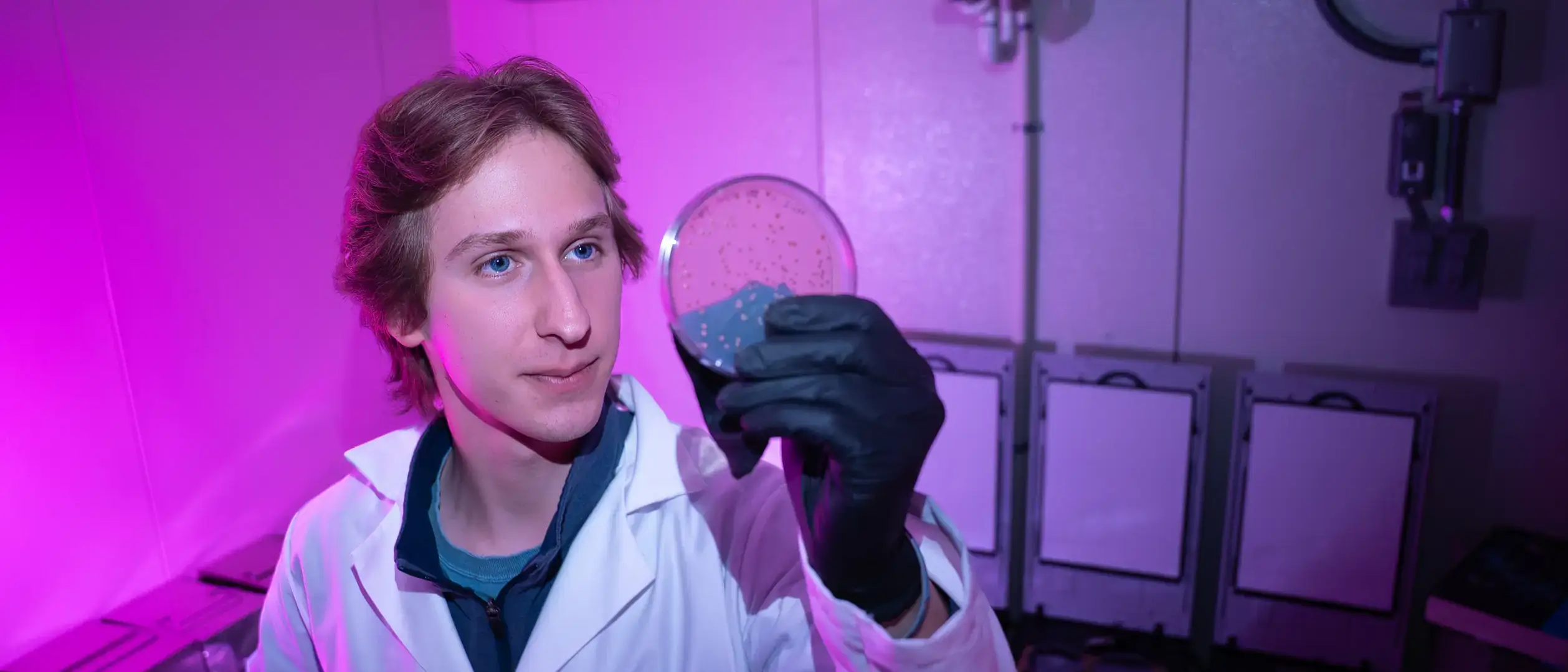 Student Keaton Adams is pictured in a Gibb Hall laboratory on Tuesday, March 31, 2026. The Idaho Falls senior interned at the Idaho National Laboratory, and who has a journal article published, will graduate this spring with a biochemistry degree from the College of Science.