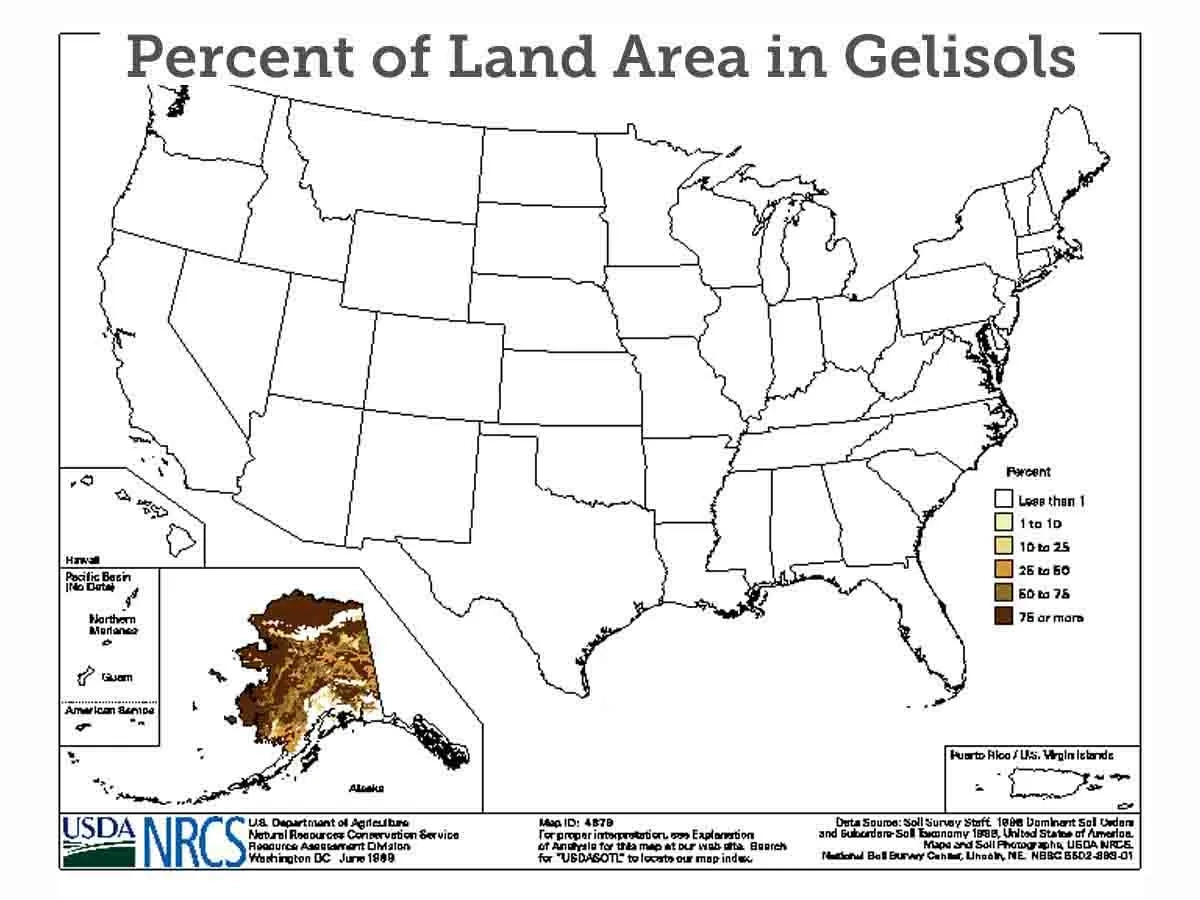 A map of percent of land area in gelisols