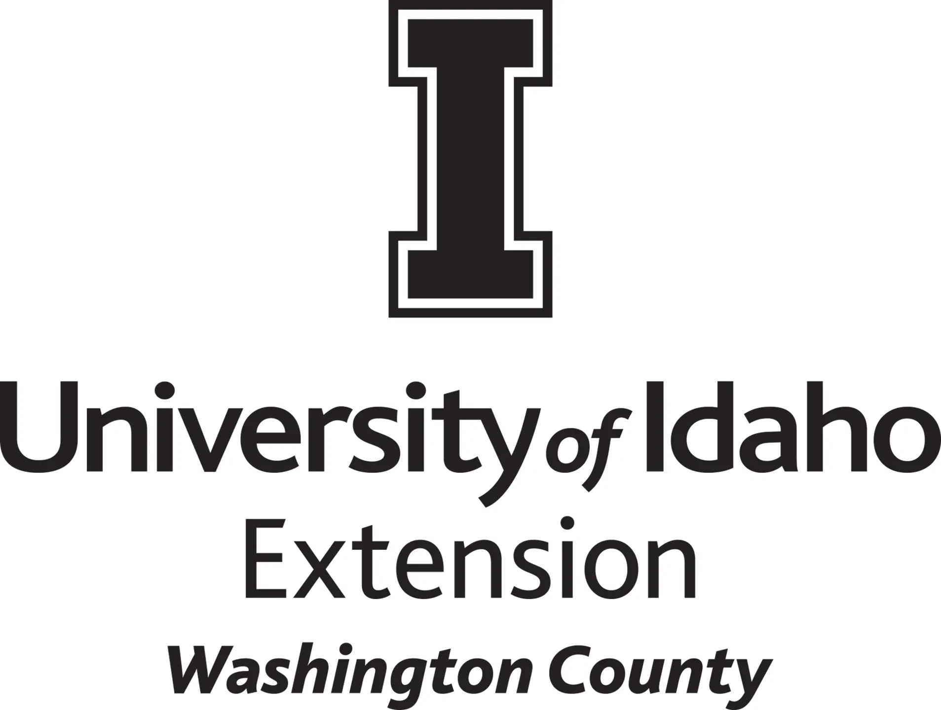 Stacked University of Idaho Extension Washington County logo in all black and transparent background - PNG file, all black color, RGB mode. Please select original file when downloading. For assistance, email: medialibrary@uidaho.edu