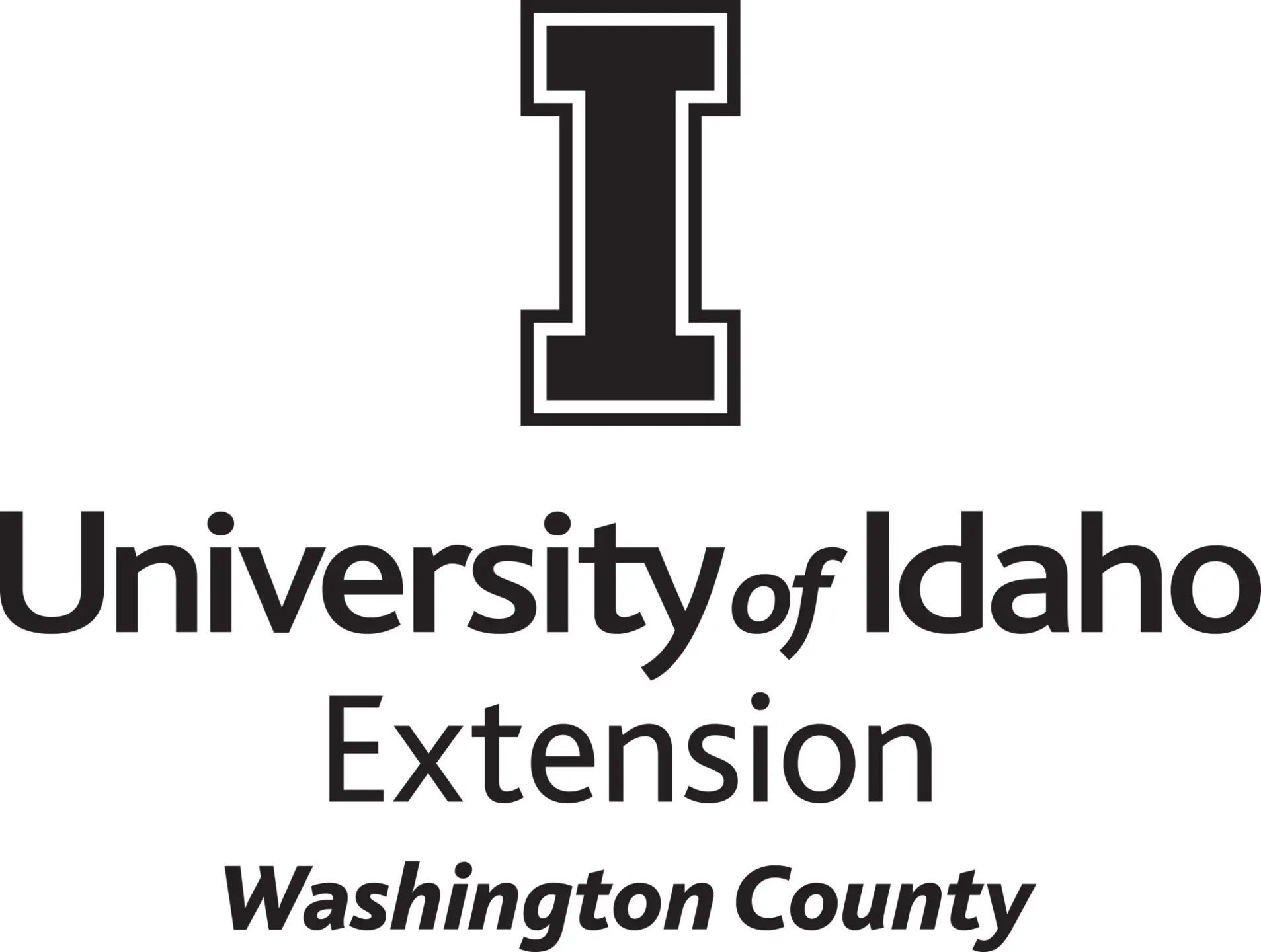 Stacked University of Idaho Extension Washington County logo in all black and transparent background - PNG file, all black color, RGB mode. Please select original file when downloading. For assistance, email: medialibrary@uidaho.edu