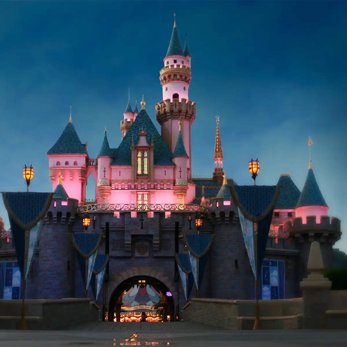 Pink and blue sleeping beauty castle