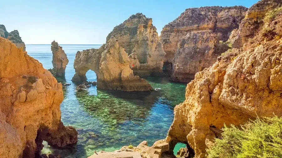 Rocky, Mediterranean cliffs in Ponta da Piedade in Lagos, Portugal