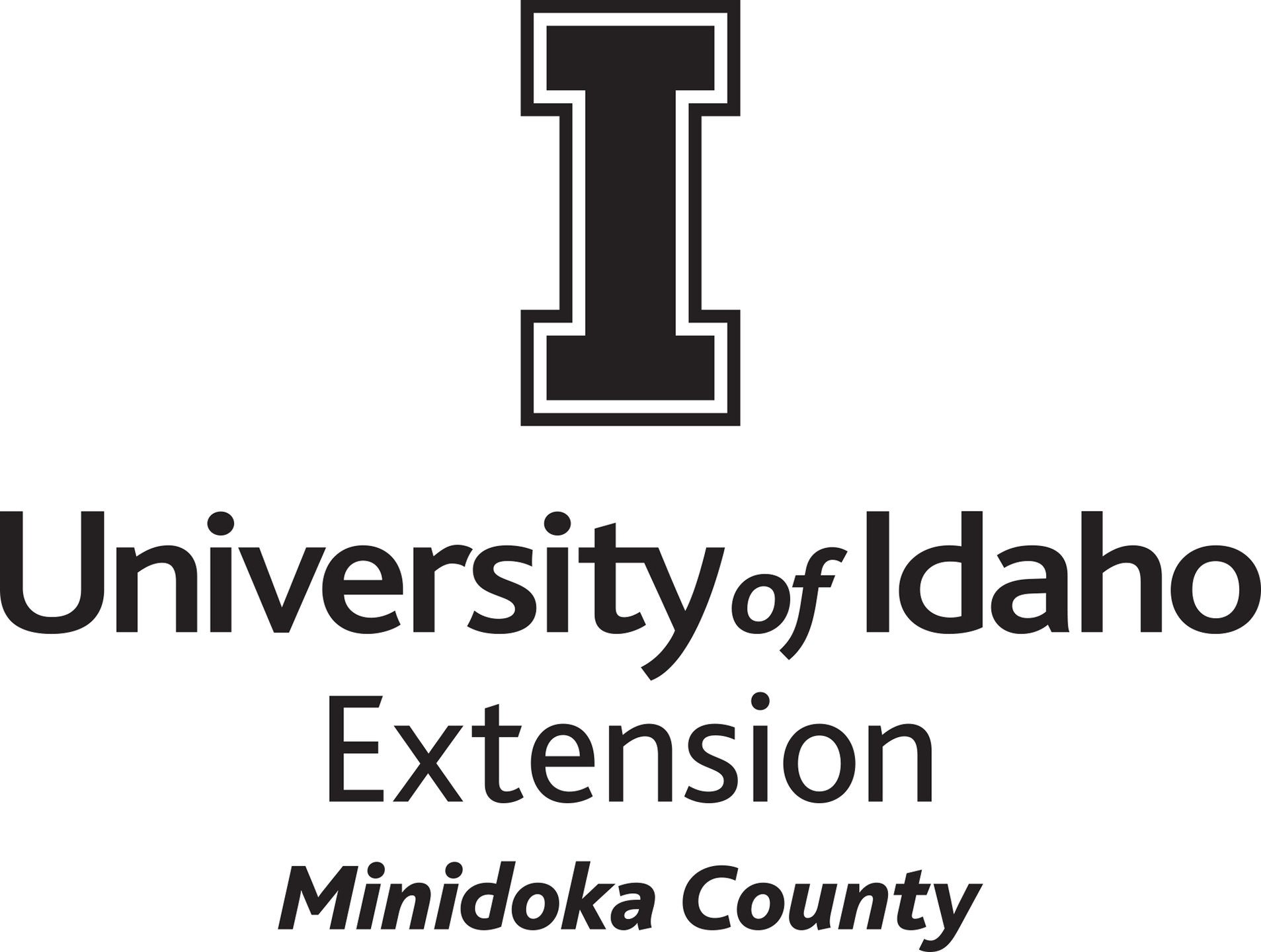 Stacked University of Idaho Extension Minidoka County logo in all black - JPG file, all black color, RGB mode. Please select original file when downloading. For assistance, email: medialibrary@uidaho.edu