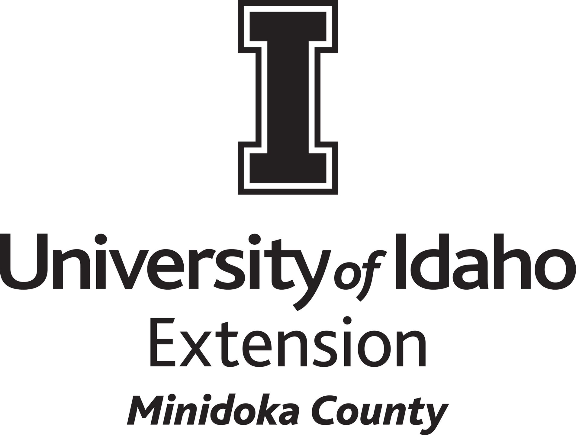 Stacked University of Idaho Extension Minidoka County logo in all black - JPG file, all black color, RGB mode. Please select original file when downloading. For assistance, email: medialibrary@uidaho.edu
