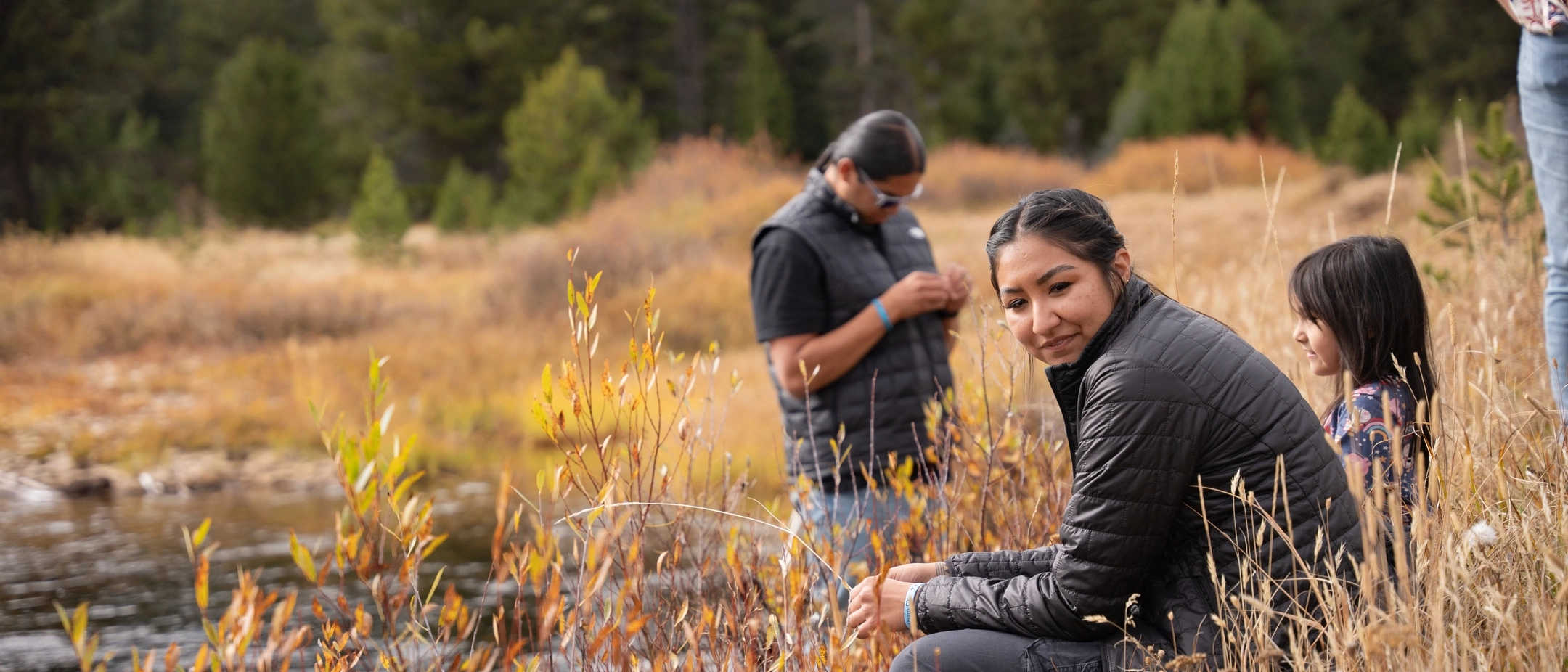 Photos of College of Education, Heath and Human Sciences Indigenous Knowledge for Effective Education Program (IKEEP) and Cultivating Indigenous Research Communities for Leadership in Education (CIRCLES) students at the McCall Outdoor Science School (MOSS) campus.