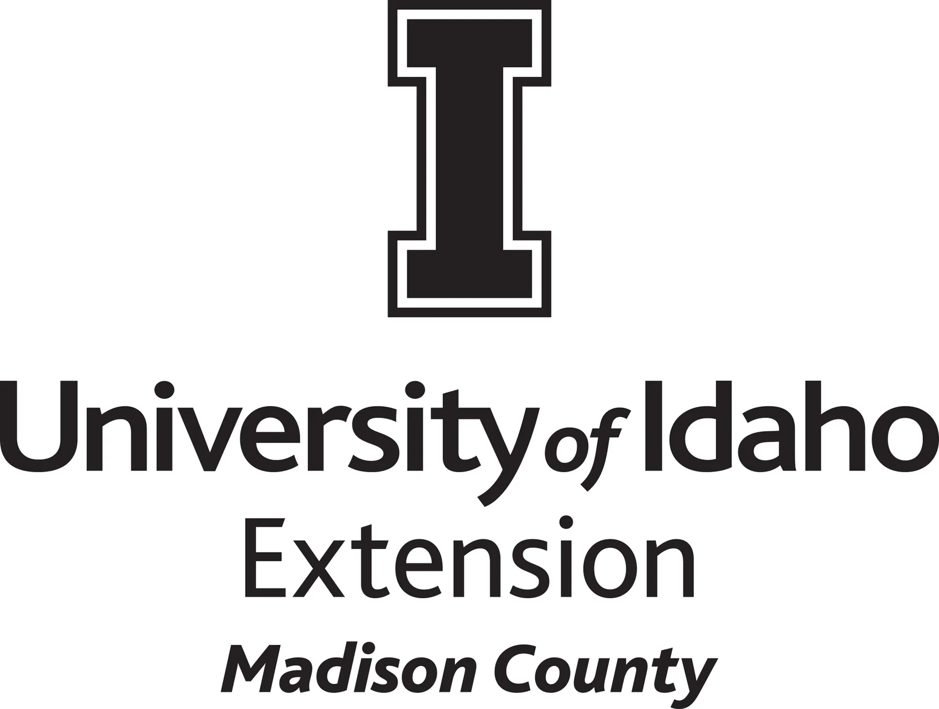 Stacked University of Idaho Extension Madison County logo in all black - JPG file, all black color, RGB mode. Please select original file when downloading. For assistance, email: medialibrary@uidaho.edu
