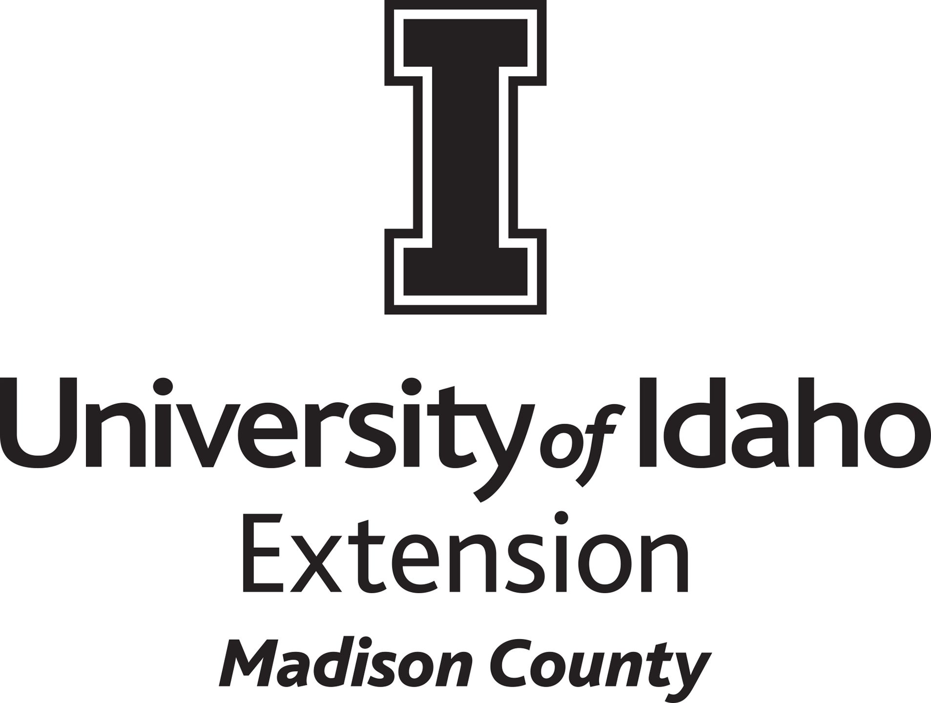 Stacked University of Idaho Extension Madison County logo in all black - JPG file, all black color, RGB mode. Please select original file when downloading. For assistance, email: medialibrary@uidaho.edu