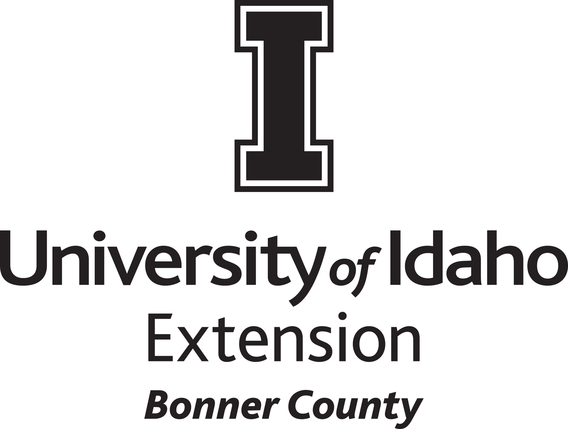 Stacked University of Idaho Extension Bonner County logo in all black - JPG file, all black color, RGB mode. Please select original file when downloading. For assistance, email: medialibrary@uidaho.edu