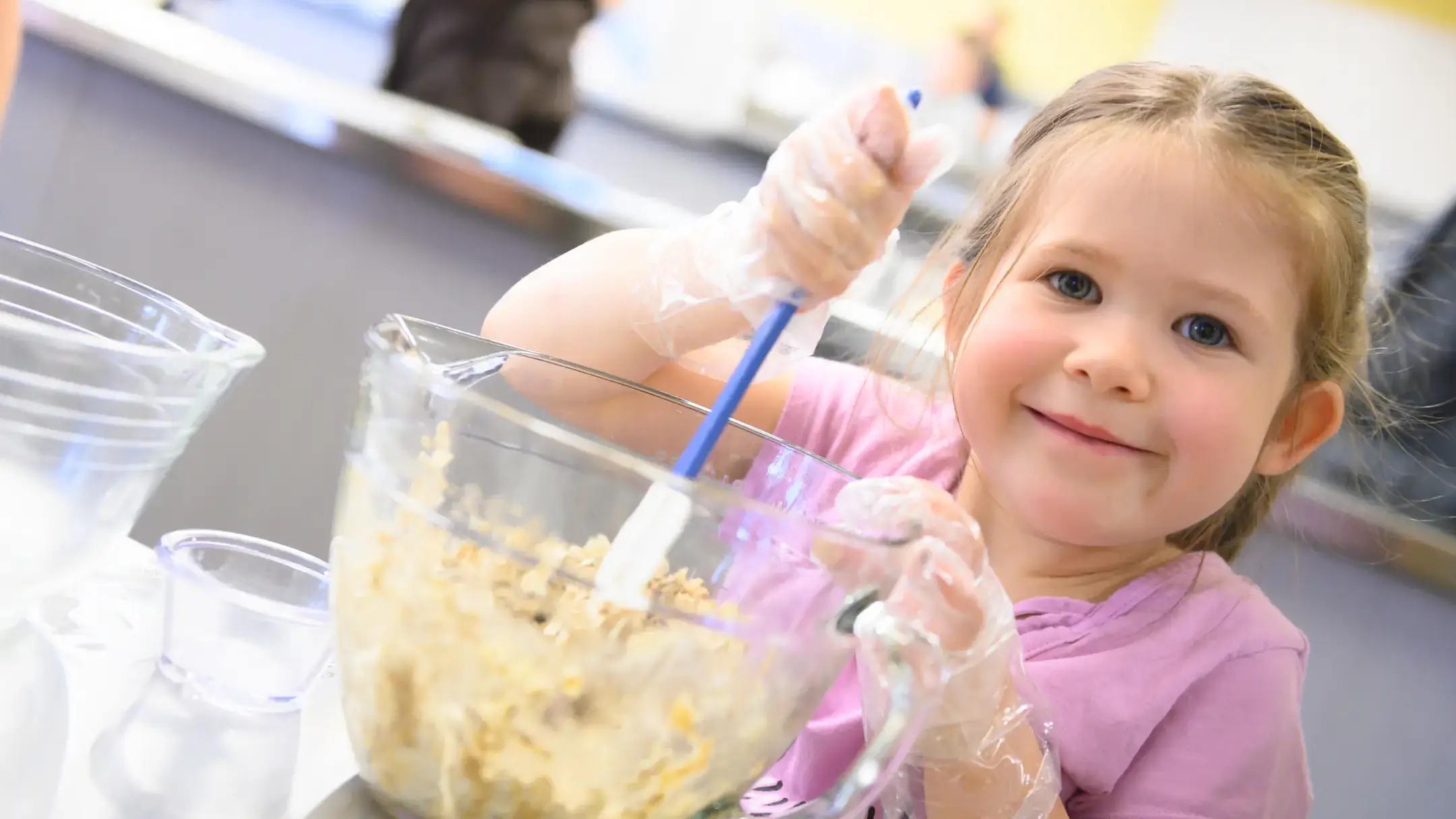 Faculty and students in Family and Consumer Sciences hold a workshop about nutrition for elementary students in the foods lab in the Niccolls building
