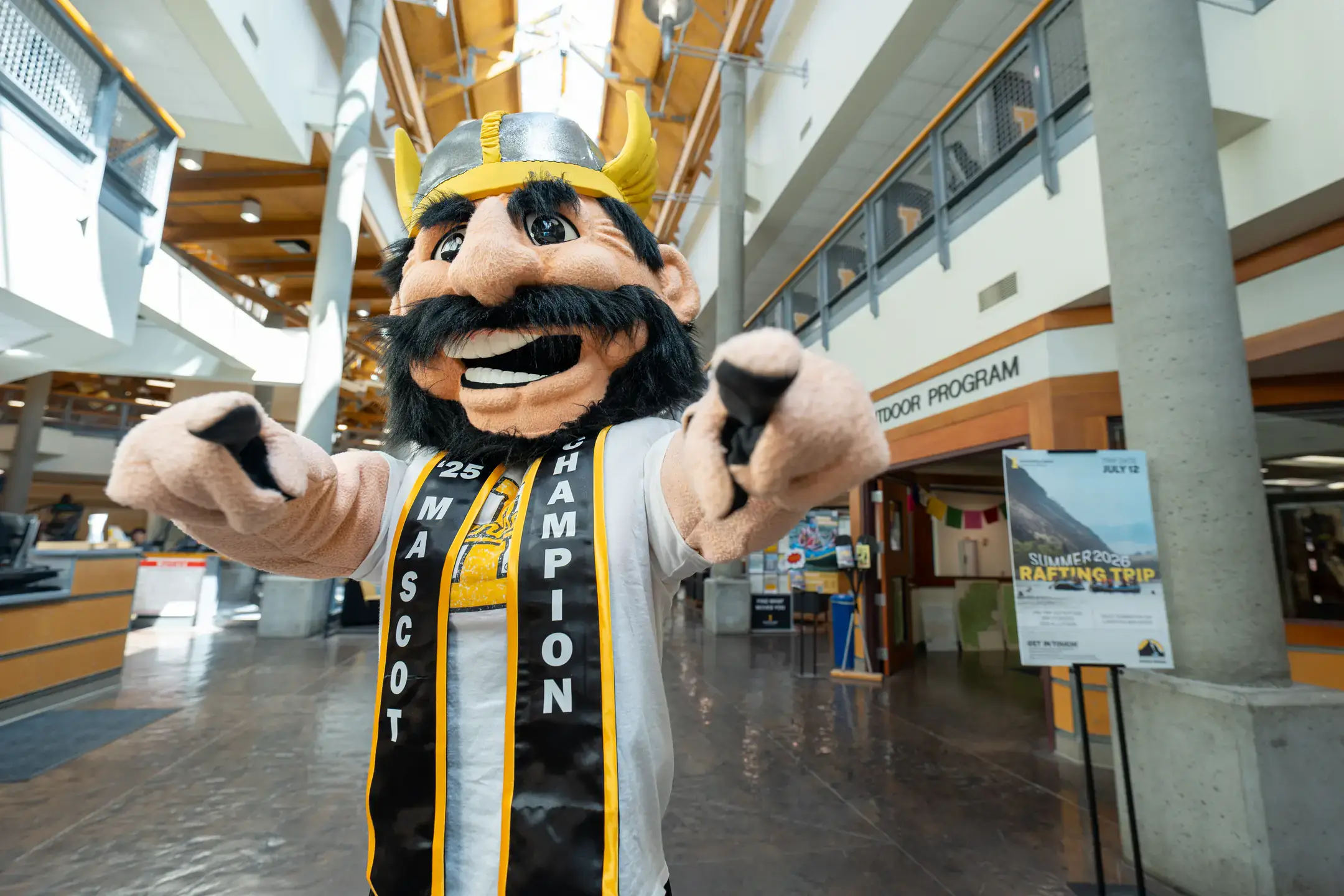 Joe Vandal mascot at the Student Recreation Center (SRC) on Tuesday, July 7, 2026 for the “Joe Can Do Anything” social media content series.
